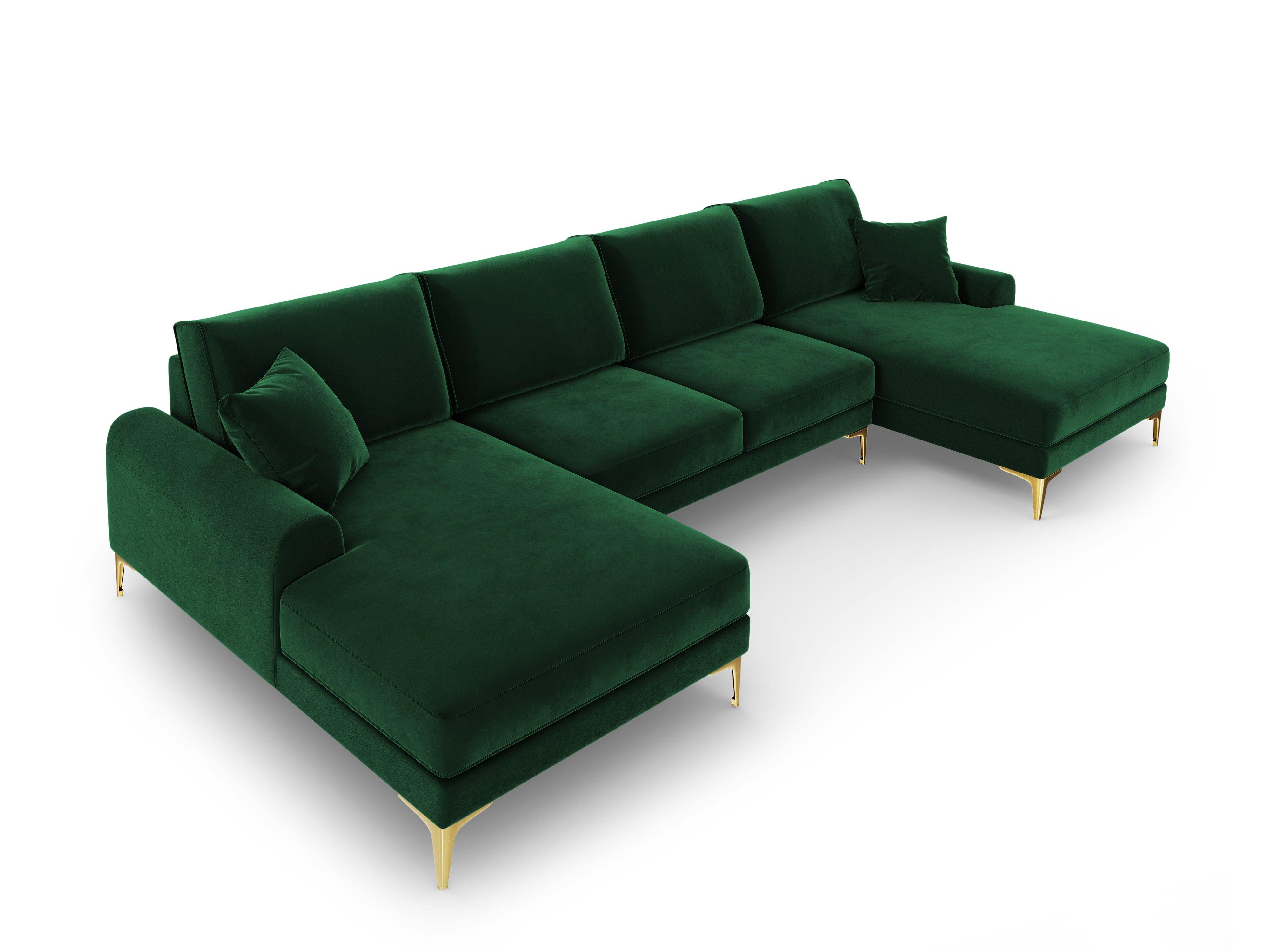 Narożnik aksamitny w kształcie U MADARA butelkowa zieleń ze złotą podstawą Mazzini Sofas Eye on Design