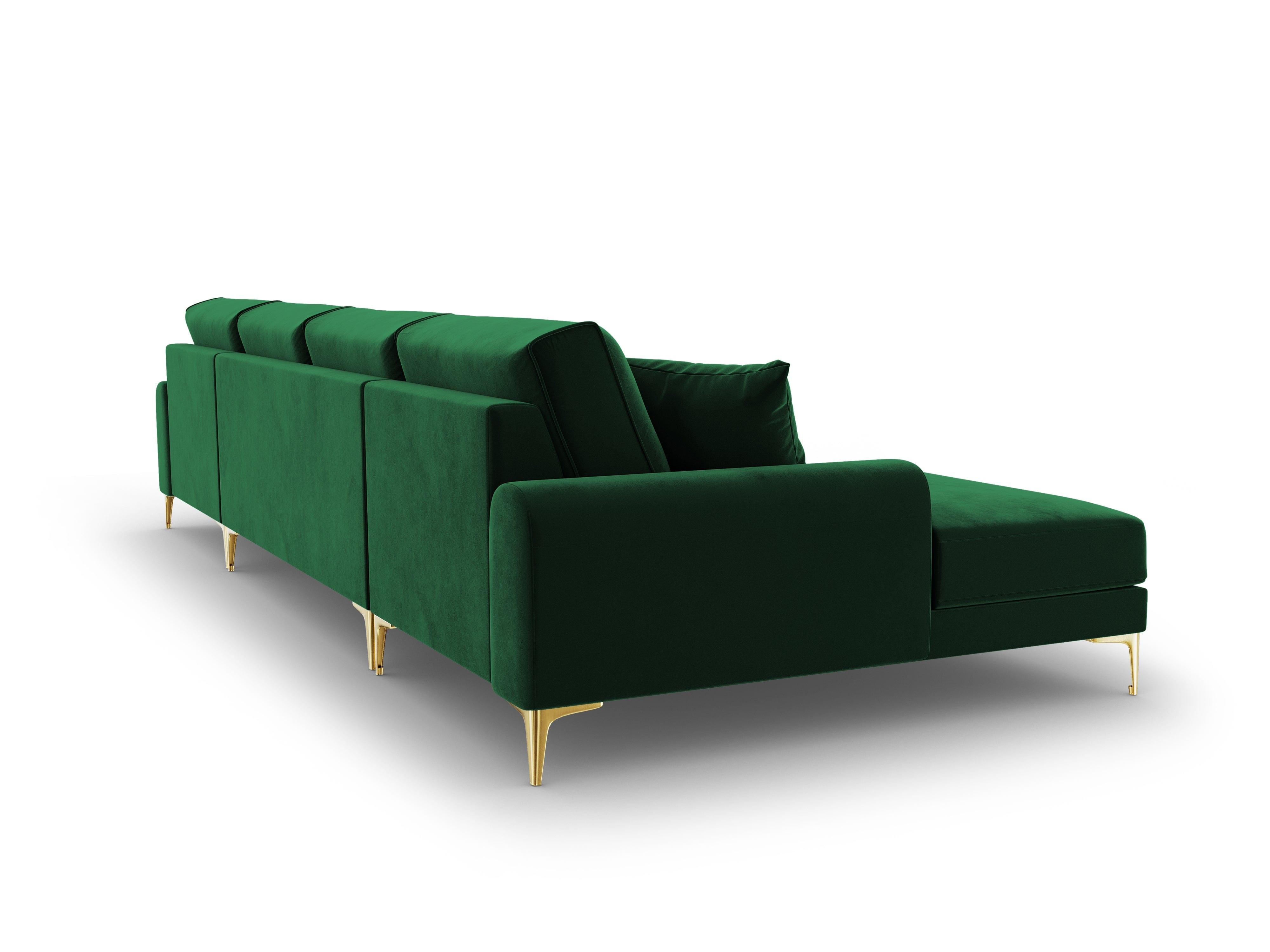 Narożnik aksamitny w kształcie U MADARA butelkowa zieleń ze złotą podstawą Mazzini Sofas Eye on Design