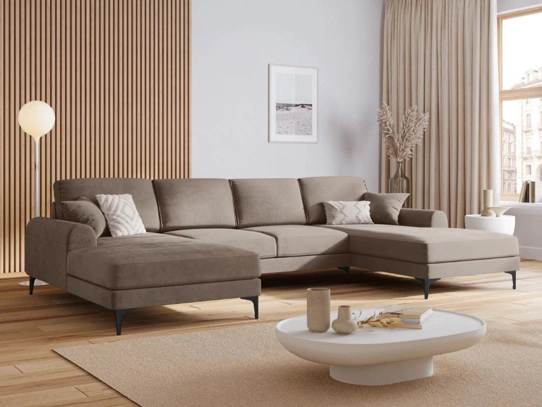 Narożnik aksamitny w kształcie U MADARA cappuccino z czarną podstawą Mazzini Sofas Eye on Design