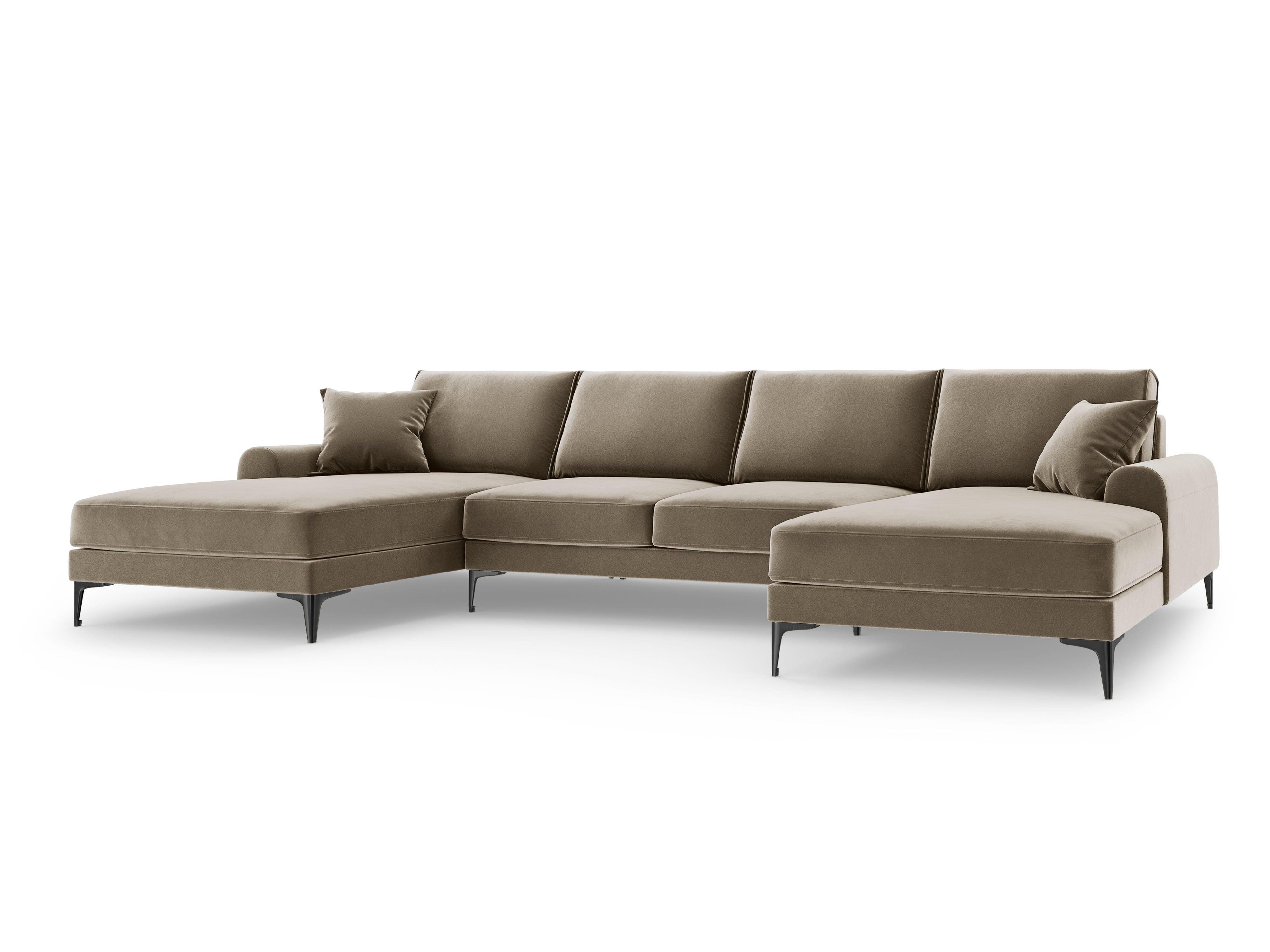 Narożnik aksamitny w kształcie U MADARA cappuccino z czarną podstawą Mazzini Sofas Eye on Design