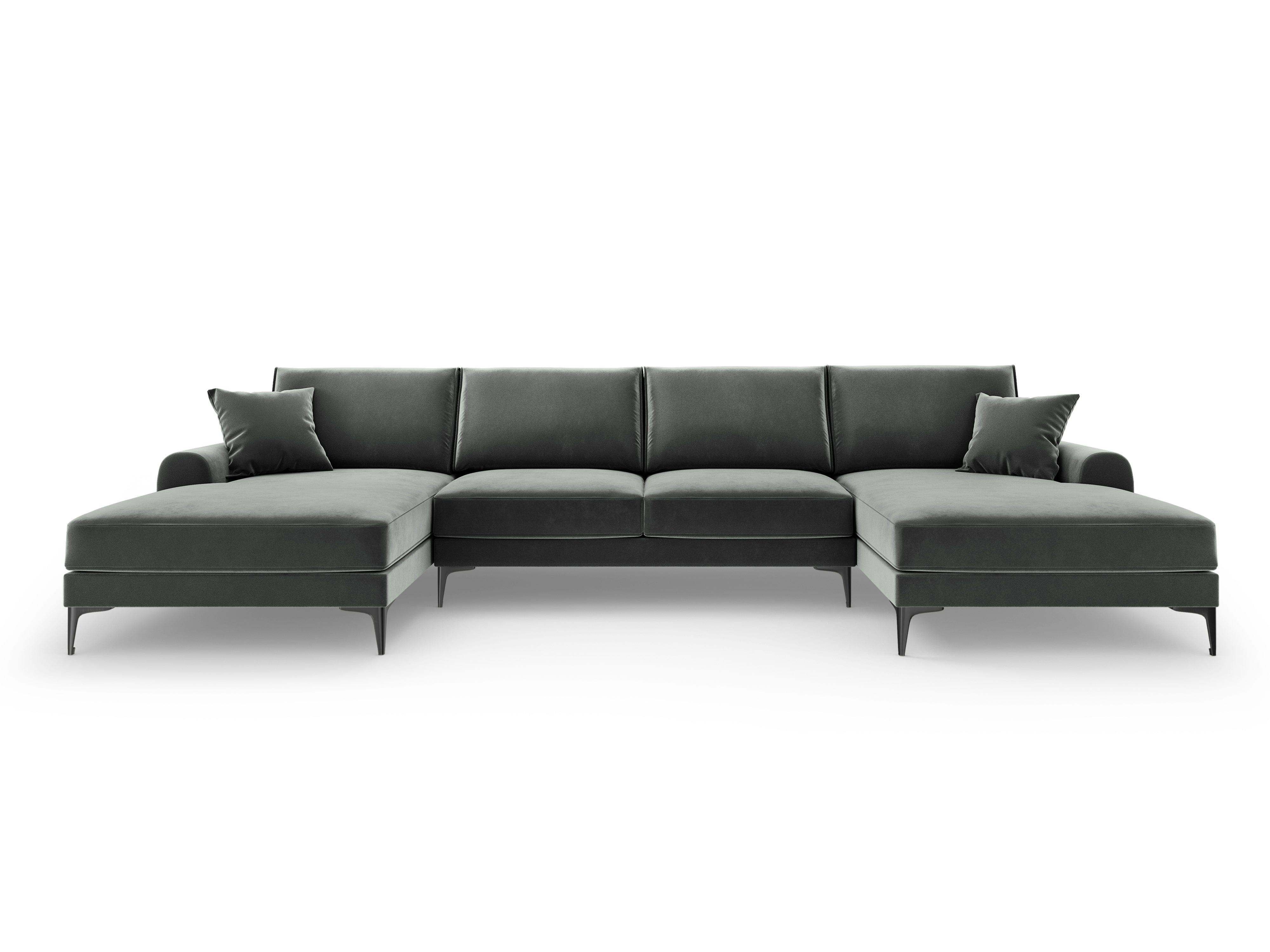 Narożnik aksamitny w kształcie U MADARA ciemnoszary z czarną podstawą Mazzini Sofas Eye on Design