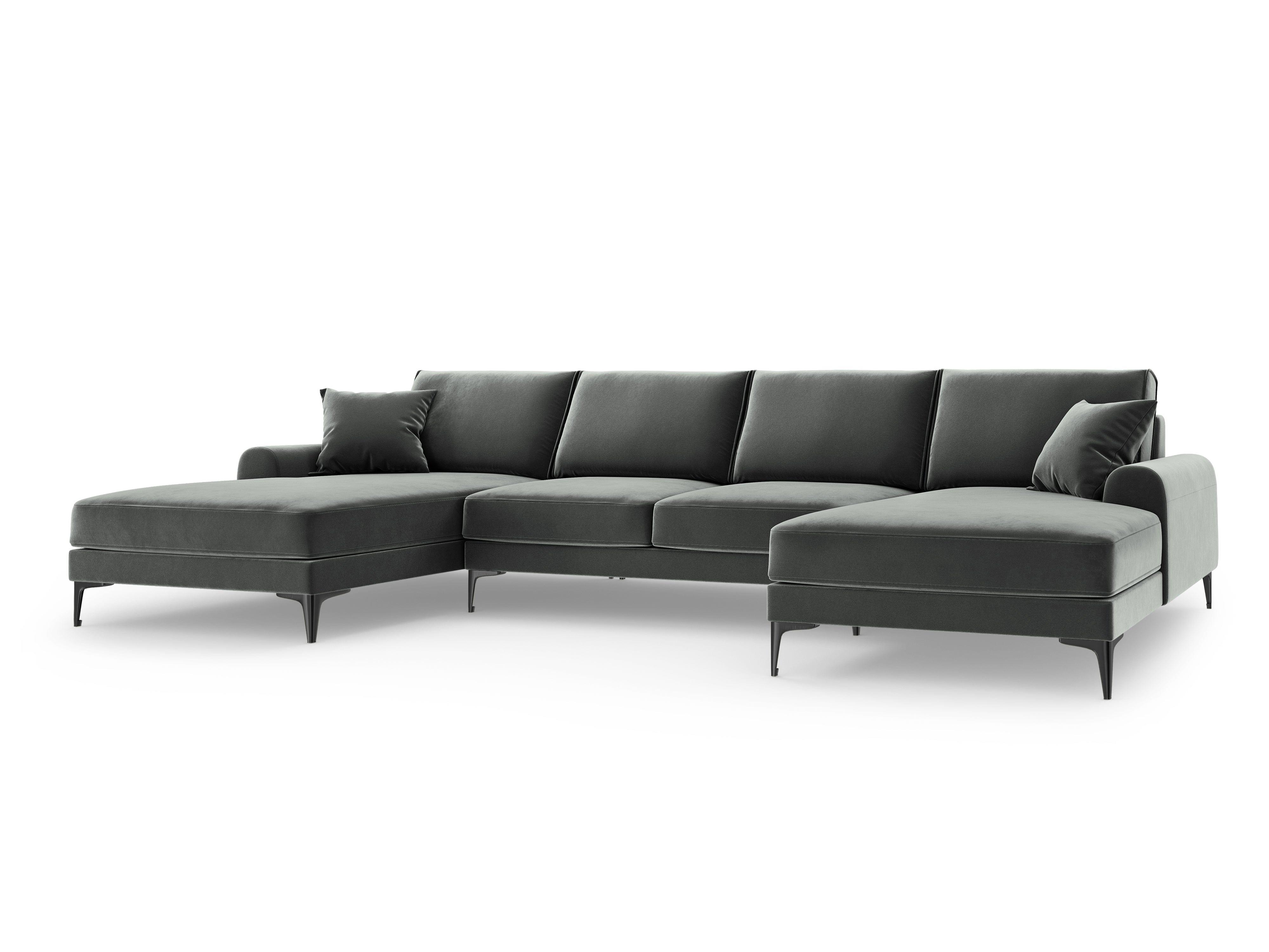 Narożnik aksamitny w kształcie U MADARA ciemnoszary z czarną podstawą Mazzini Sofas Eye on Design