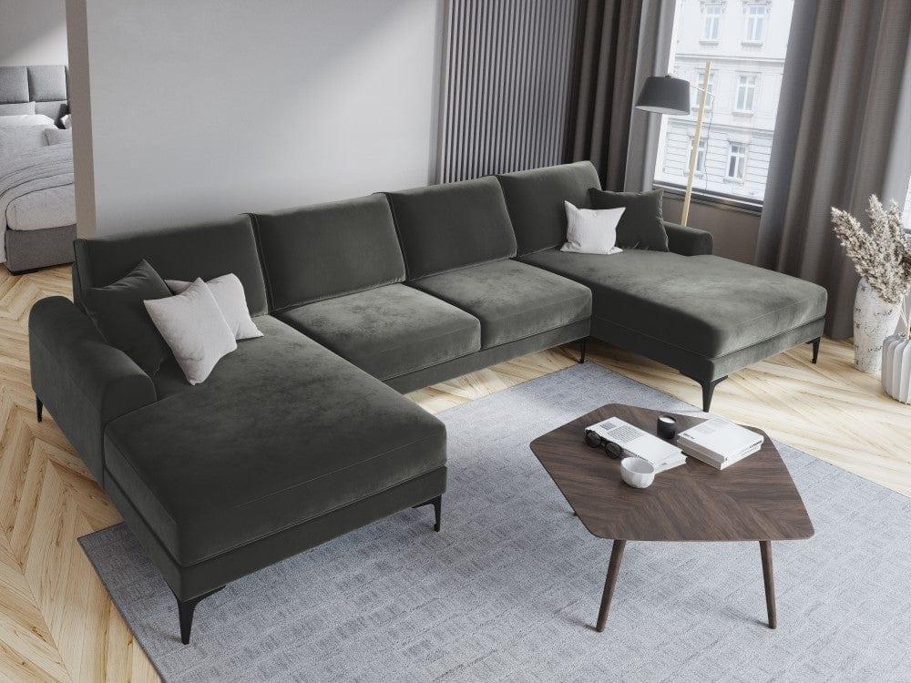 Narożnik aksamitny w kształcie U MADARA ciemnoszary z czarną podstawą Mazzini Sofas Eye on Design