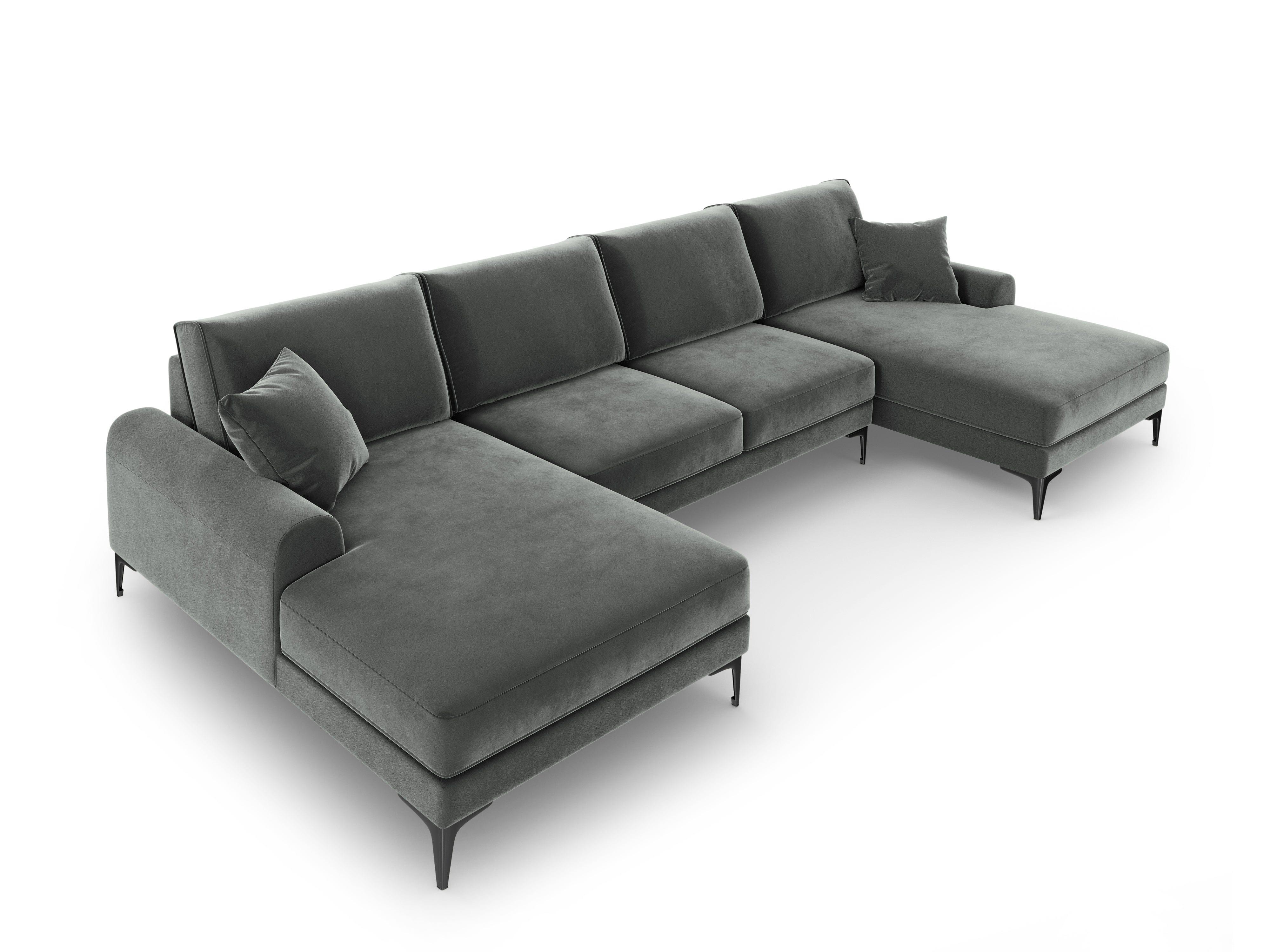 Narożnik aksamitny w kształcie U MADARA ciemnoszary z czarną podstawą Mazzini Sofas Eye on Design