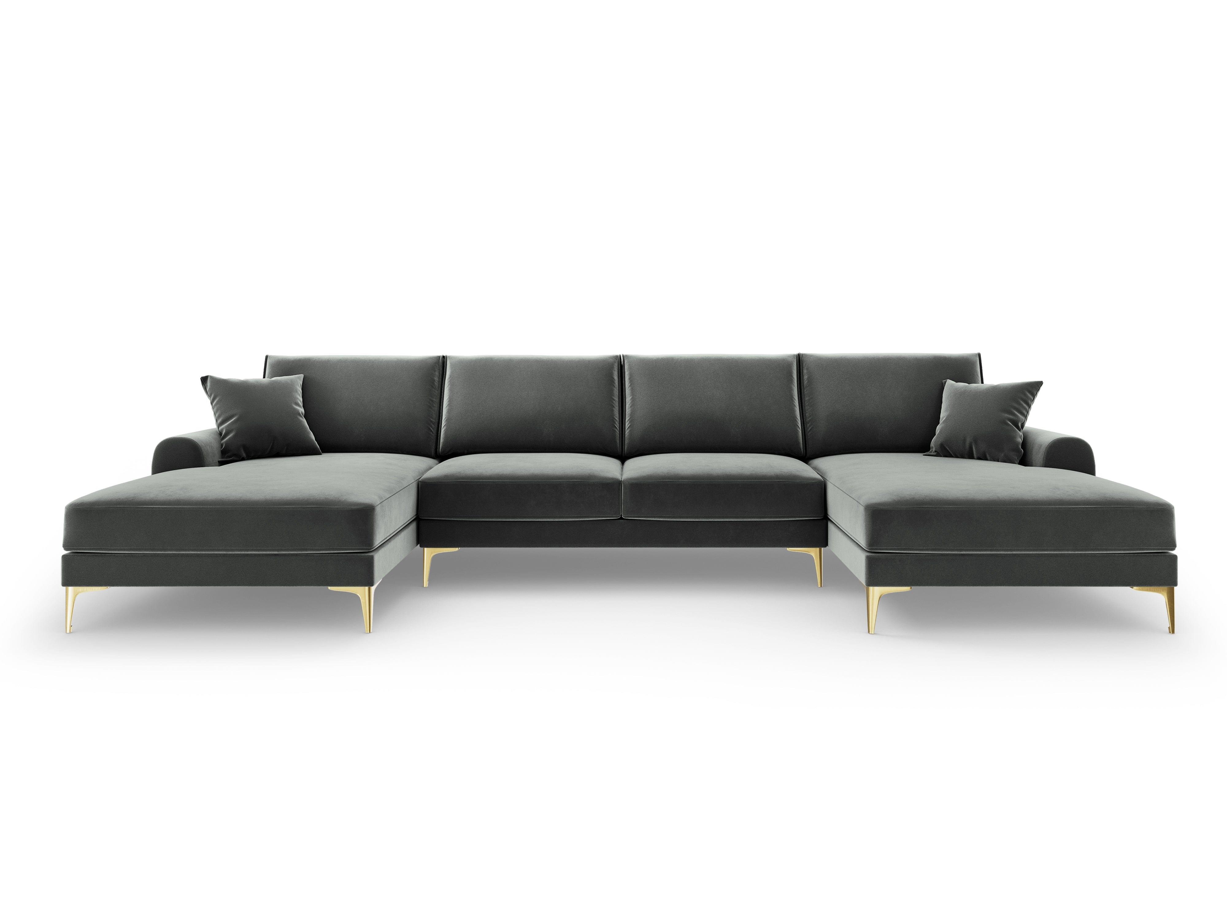 Narożnik aksamitny w kształcie U MADARA ciemnoszary ze złotą podstawą Mazzini Sofas Eye on Design