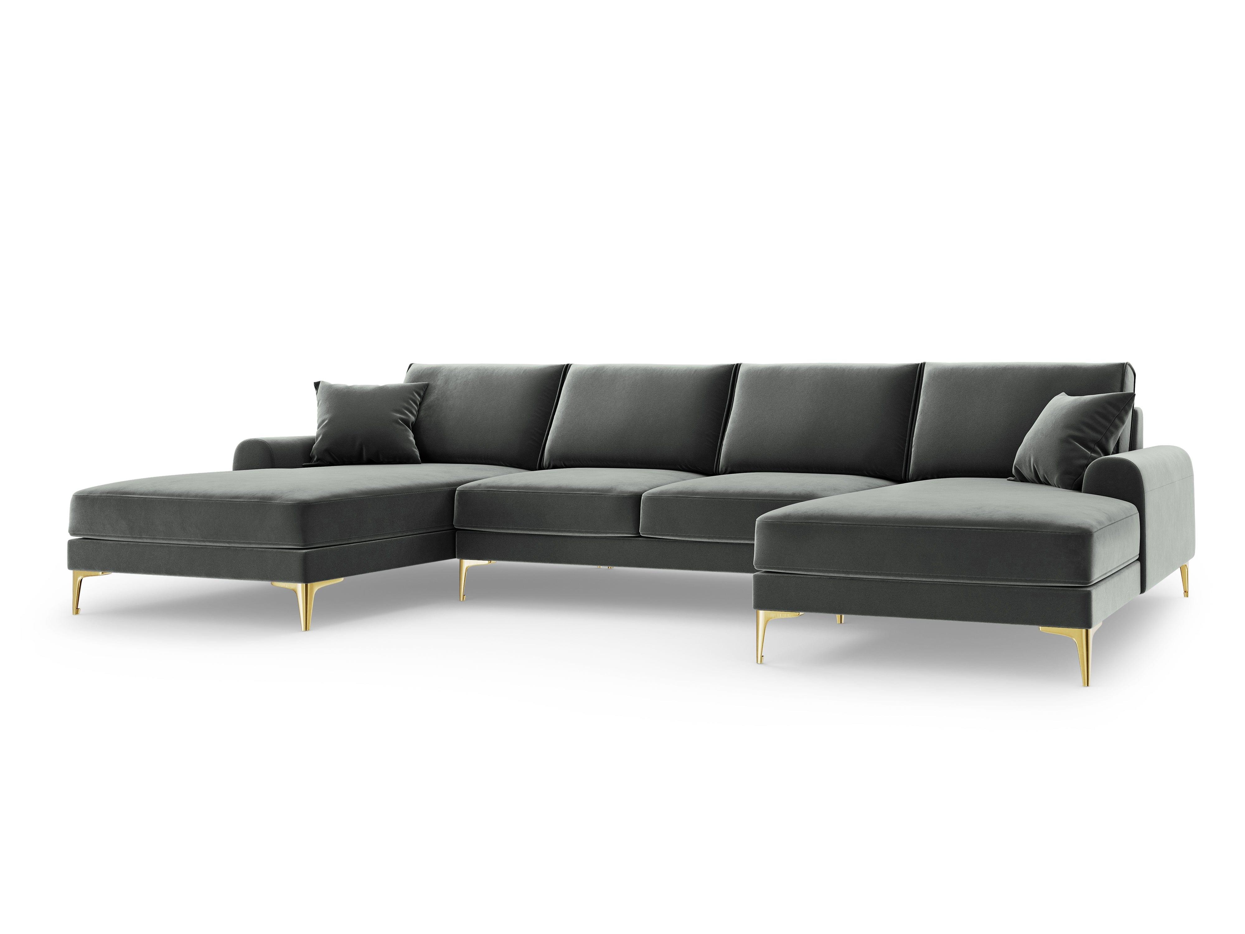Narożnik aksamitny w kształcie U MADARA ciemnoszary ze złotą podstawą Mazzini Sofas Eye on Design