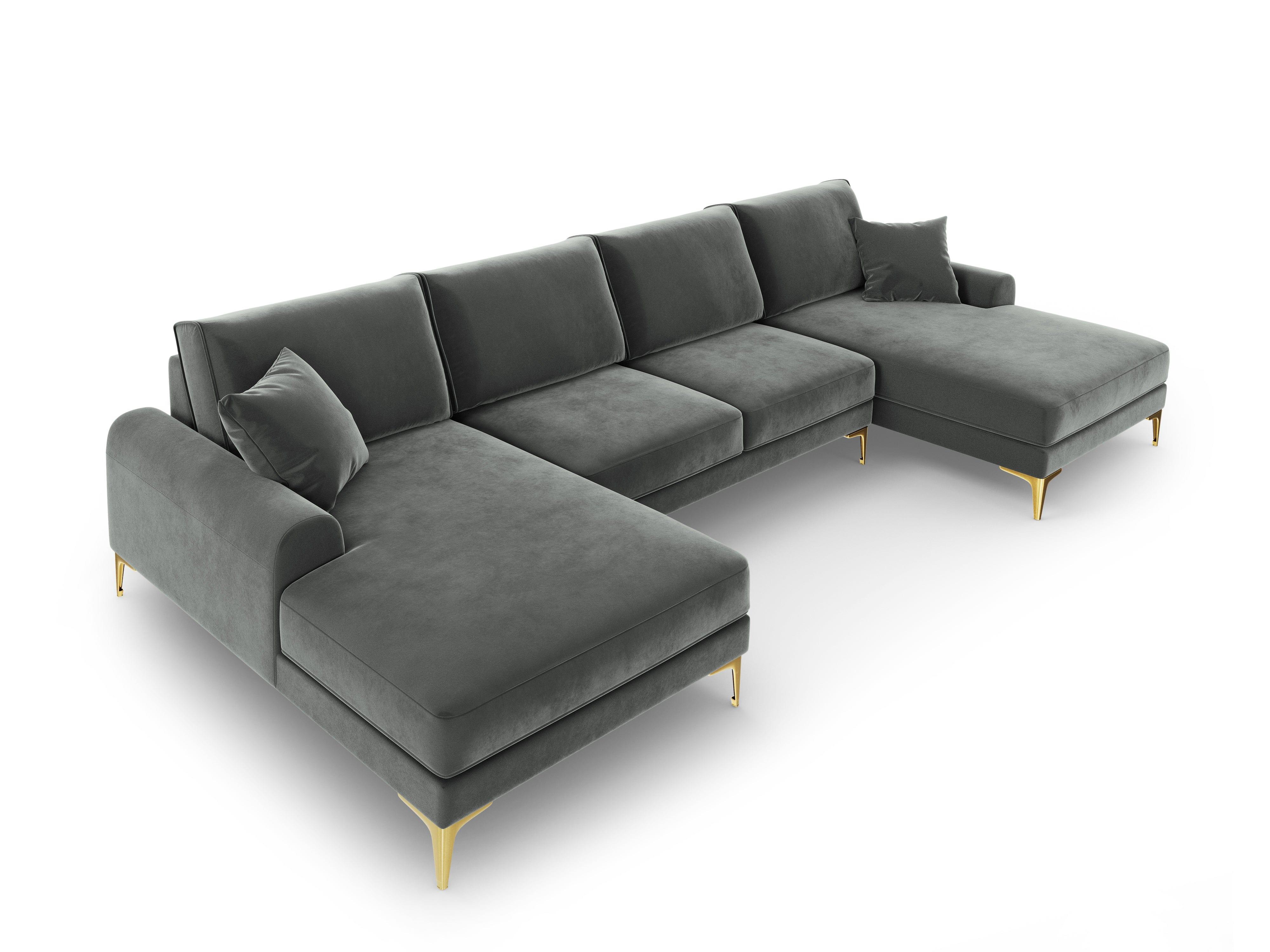 Narożnik aksamitny w kształcie U MADARA ciemnoszary ze złotą podstawą Mazzini Sofas Eye on Design