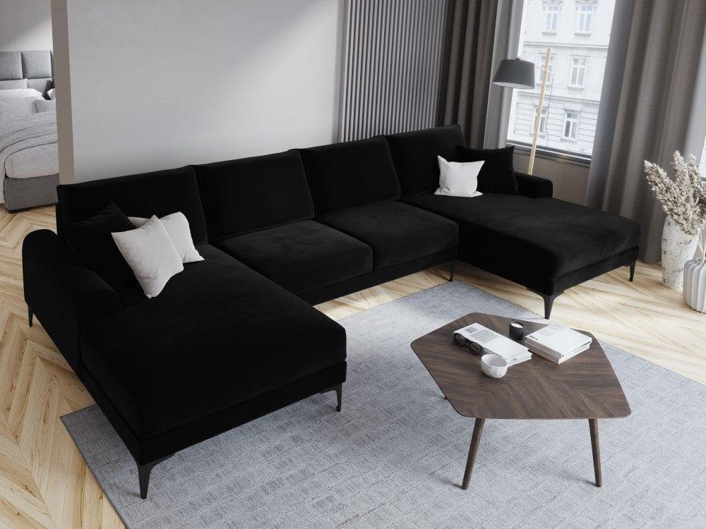 Narożnik aksamitny w kształcie U MADARA czarny z czarną podstawą Mazzini Sofas Eye on Design