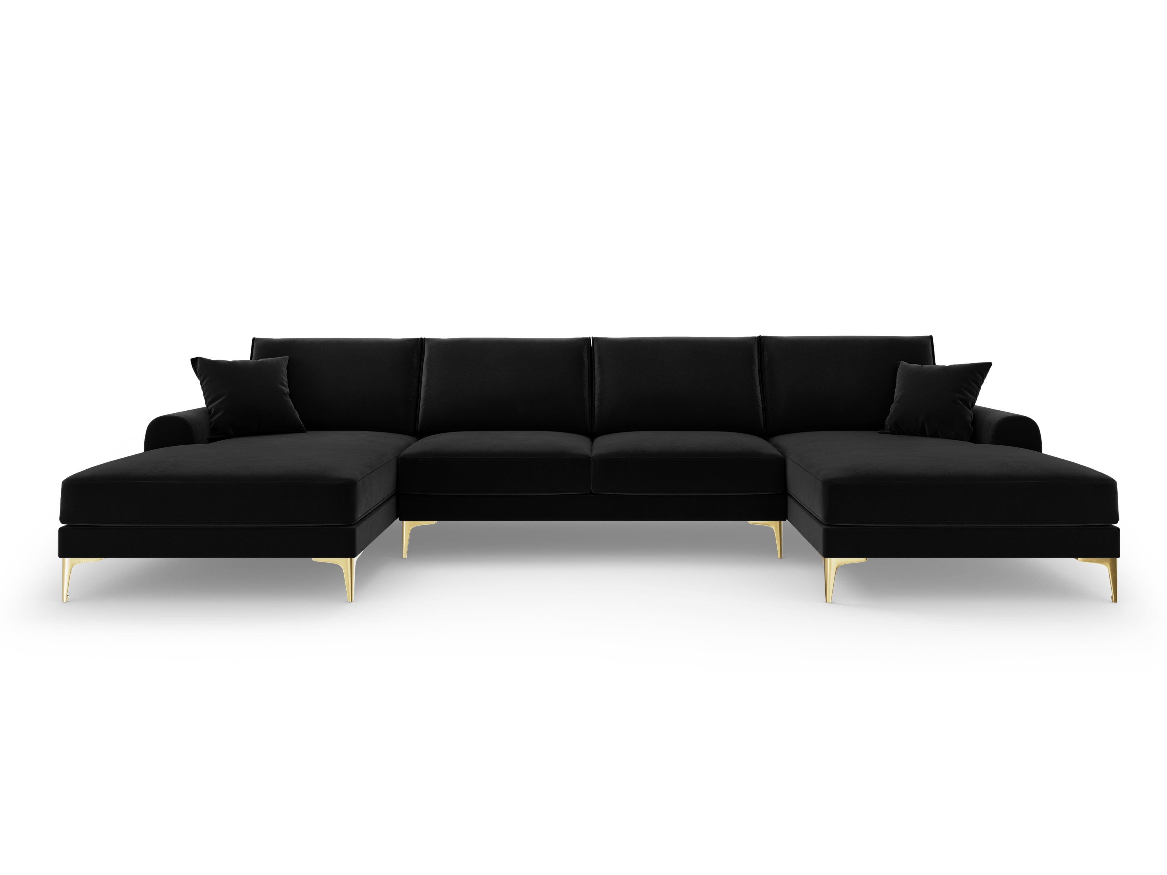 Narożnik aksamitny w kształcie U MADARA czarny ze złotą podstawą Mazzini Sofas Eye on Design