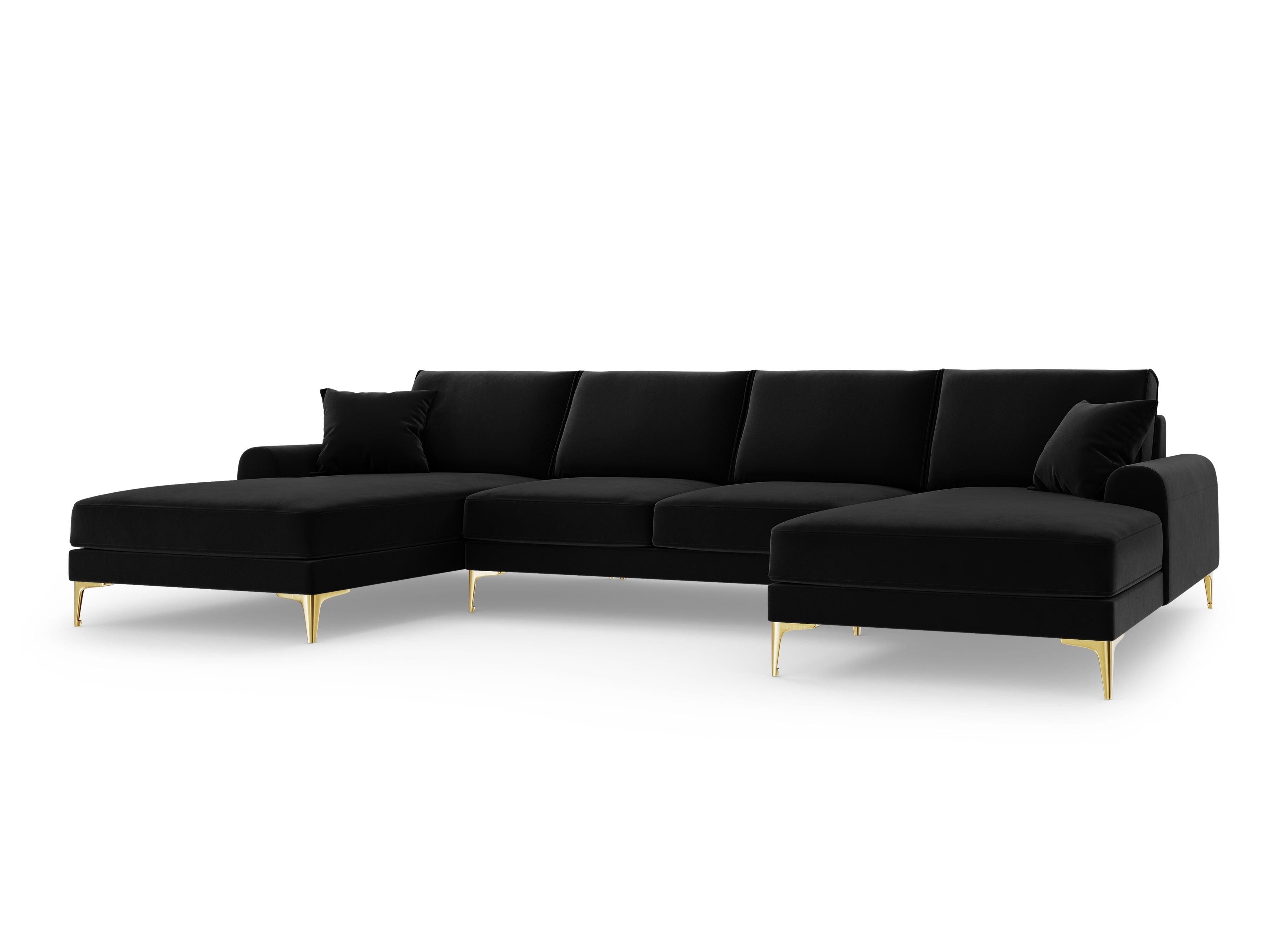 Narożnik aksamitny w kształcie U MADARA czarny ze złotą podstawą Mazzini Sofas Eye on Design