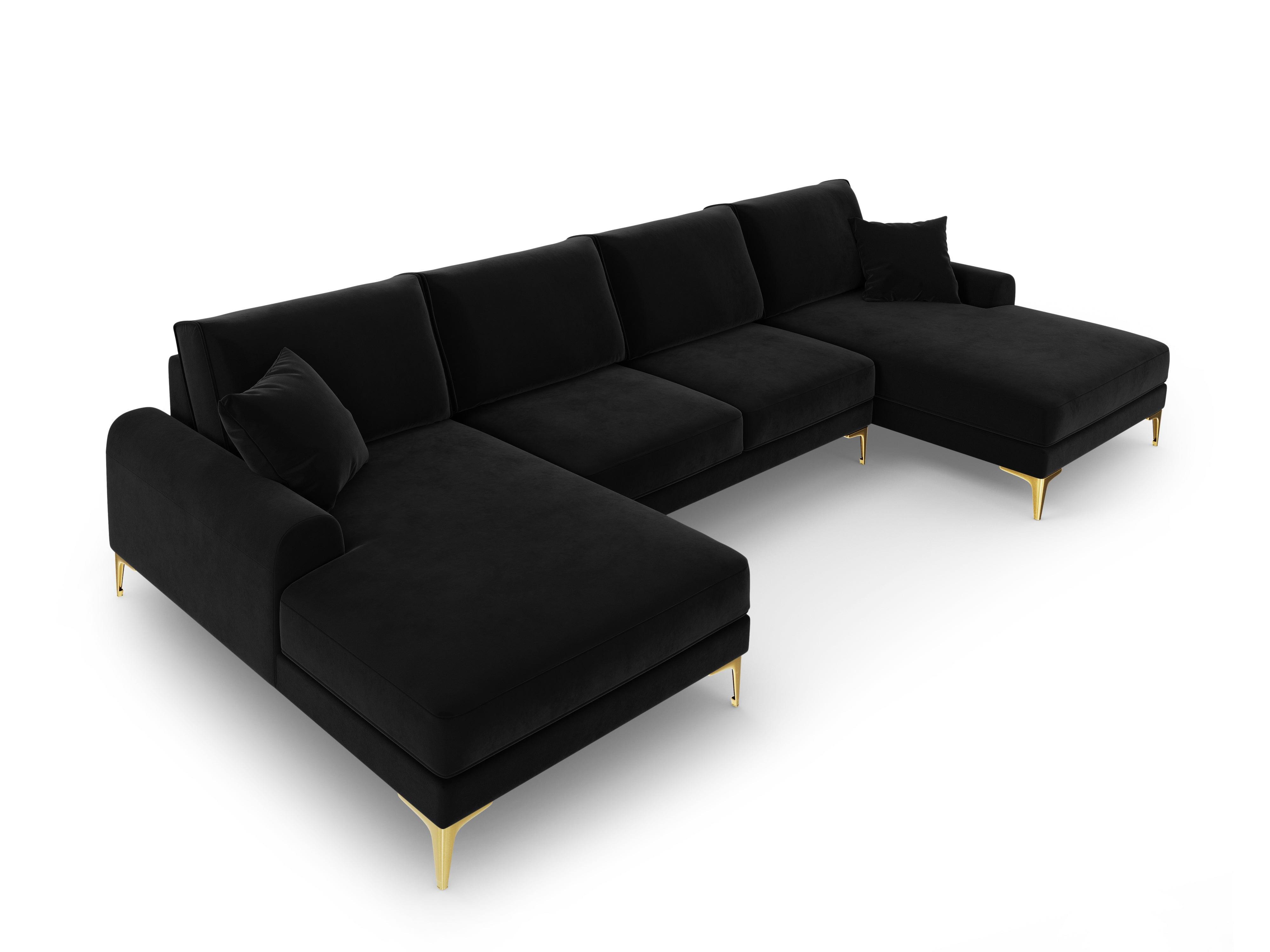 Narożnik aksamitny w kształcie U MADARA czarny ze złotą podstawą Mazzini Sofas Eye on Design
