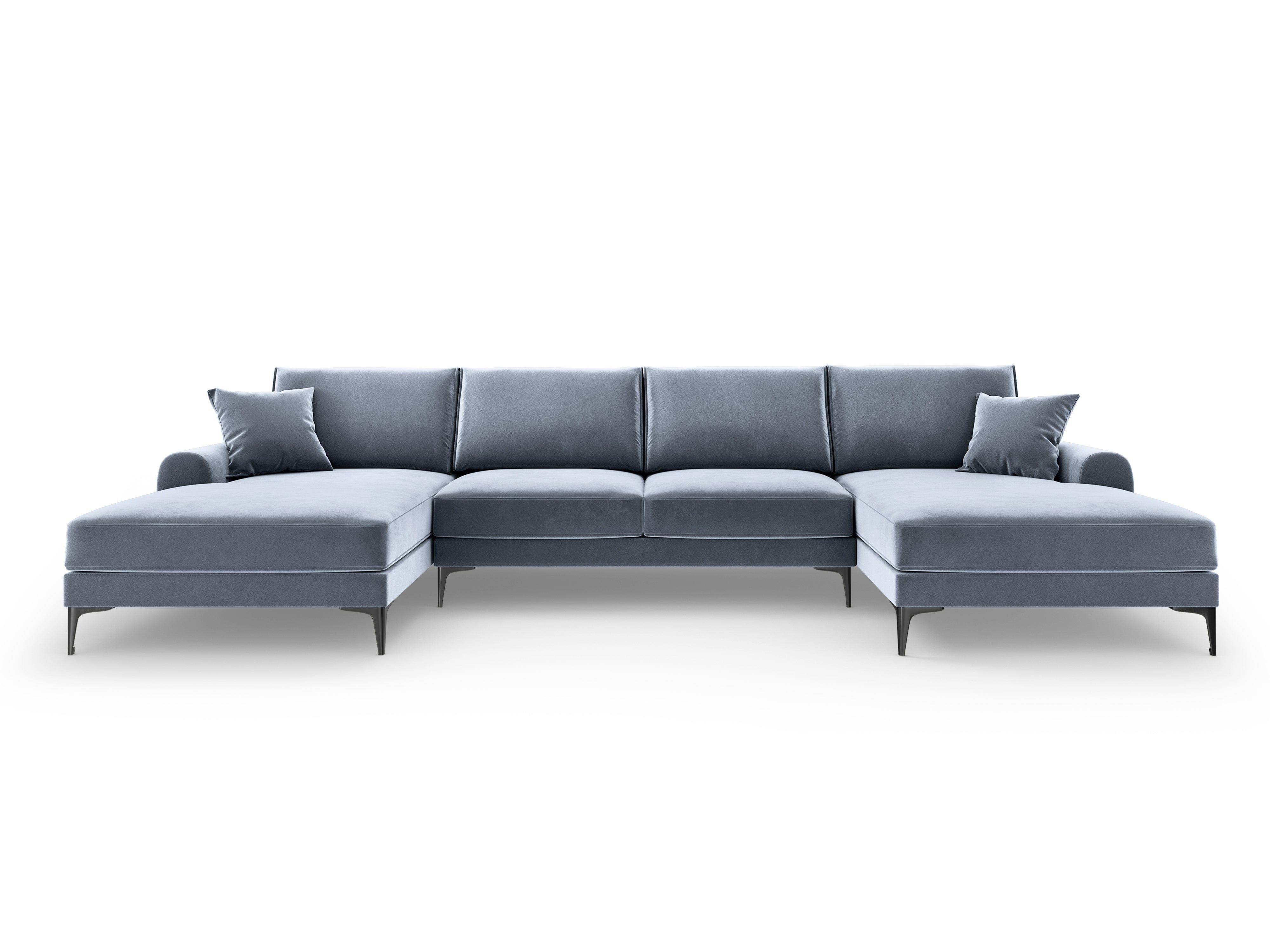 Narożnik aksamitny w kształcie U MADARA jasnoniebieski z czarną podstawą Mazzini Sofas Eye on Design