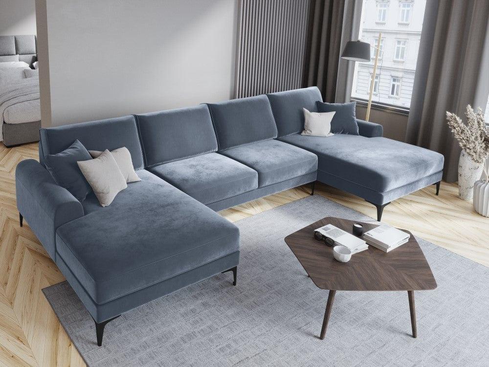 Narożnik aksamitny w kształcie U MADARA jasnoniebieski z czarną podstawą Mazzini Sofas Eye on Design