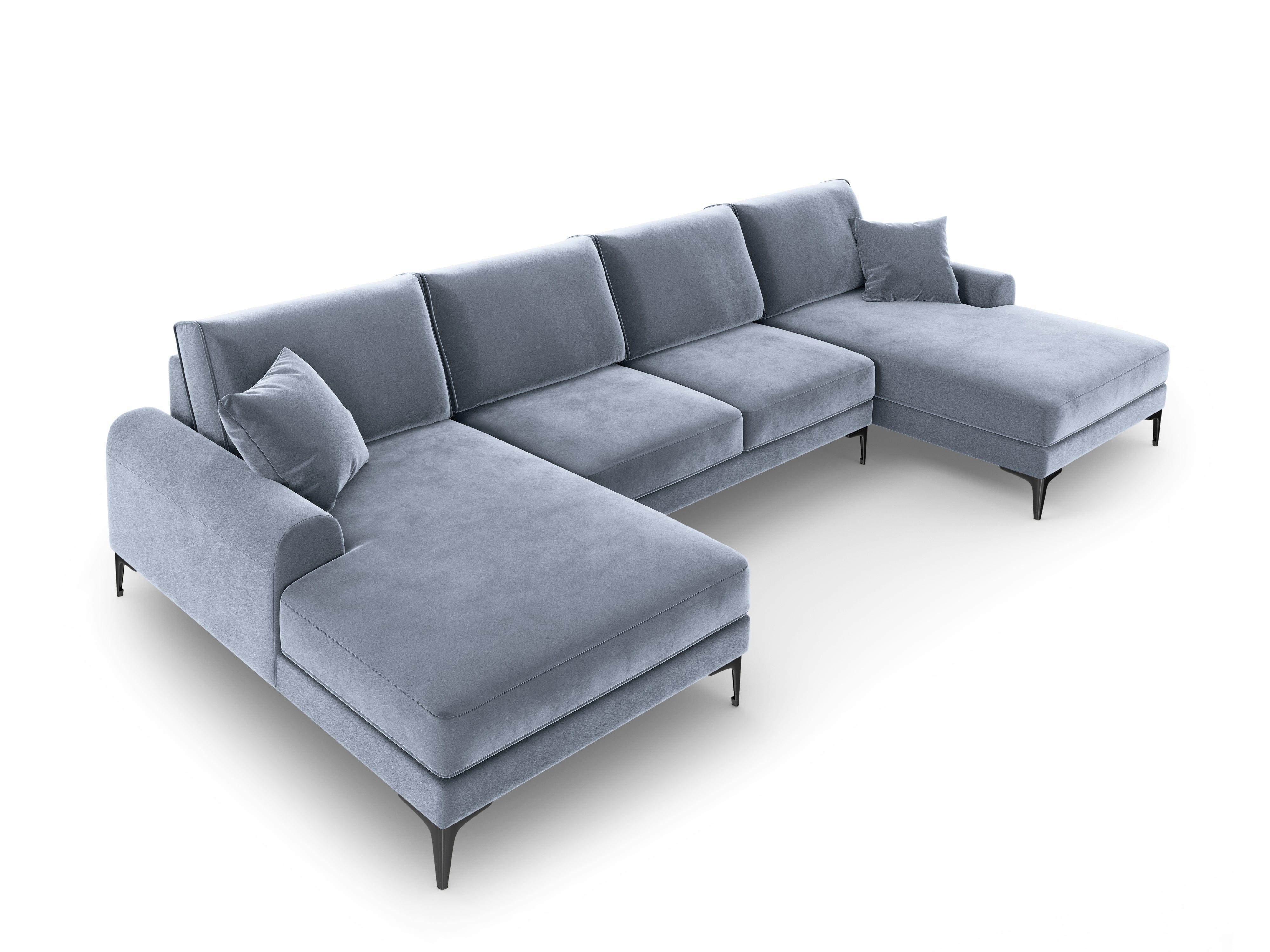 Narożnik aksamitny w kształcie U MADARA jasnoniebieski z czarną podstawą Mazzini Sofas Eye on Design