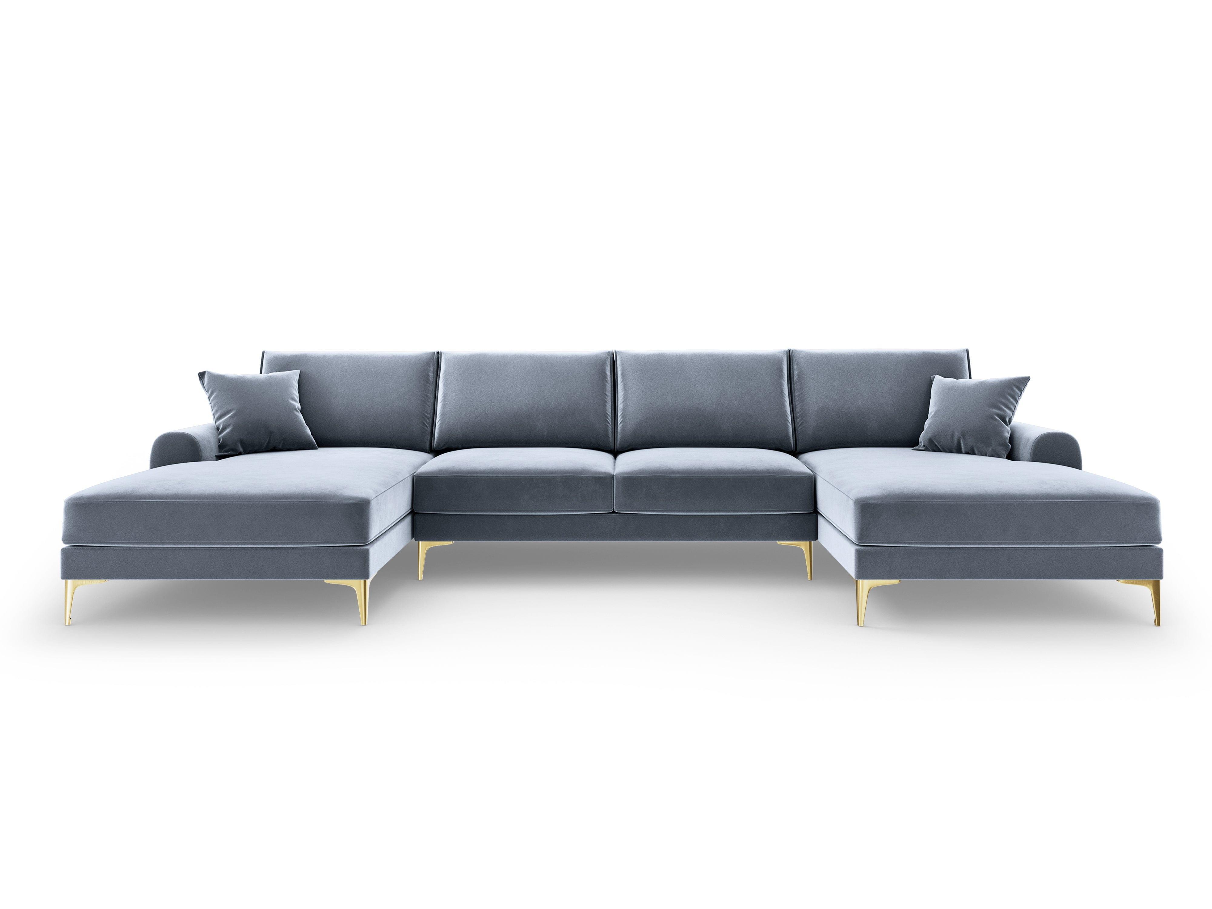Narożnik aksamitny w kształcie U MADARA jasnoniebieski ze złotą podstawą Mazzini Sofas Eye on Design