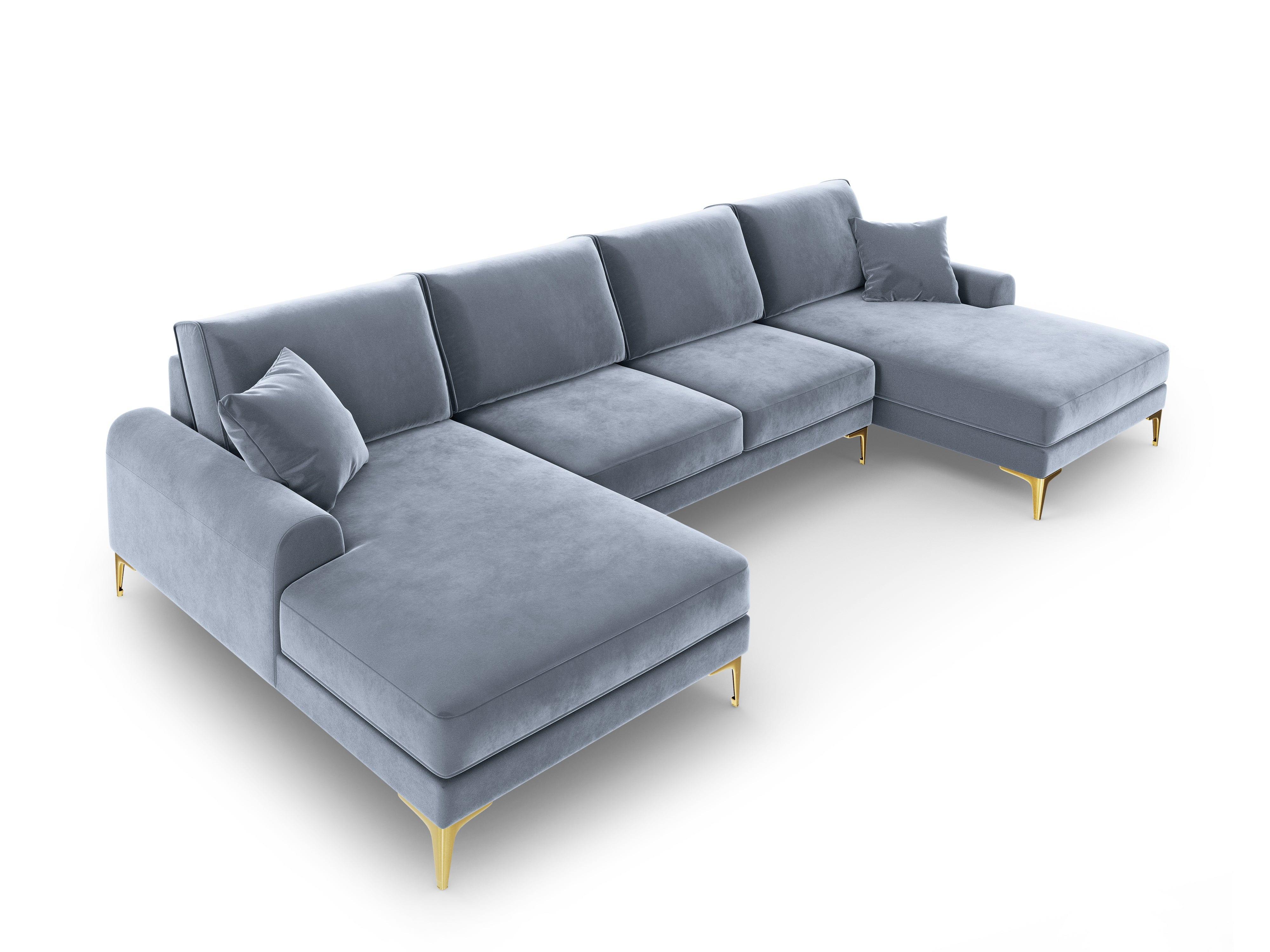 Narożnik aksamitny w kształcie U MADARA jasnoniebieski ze złotą podstawą Mazzini Sofas Eye on Design