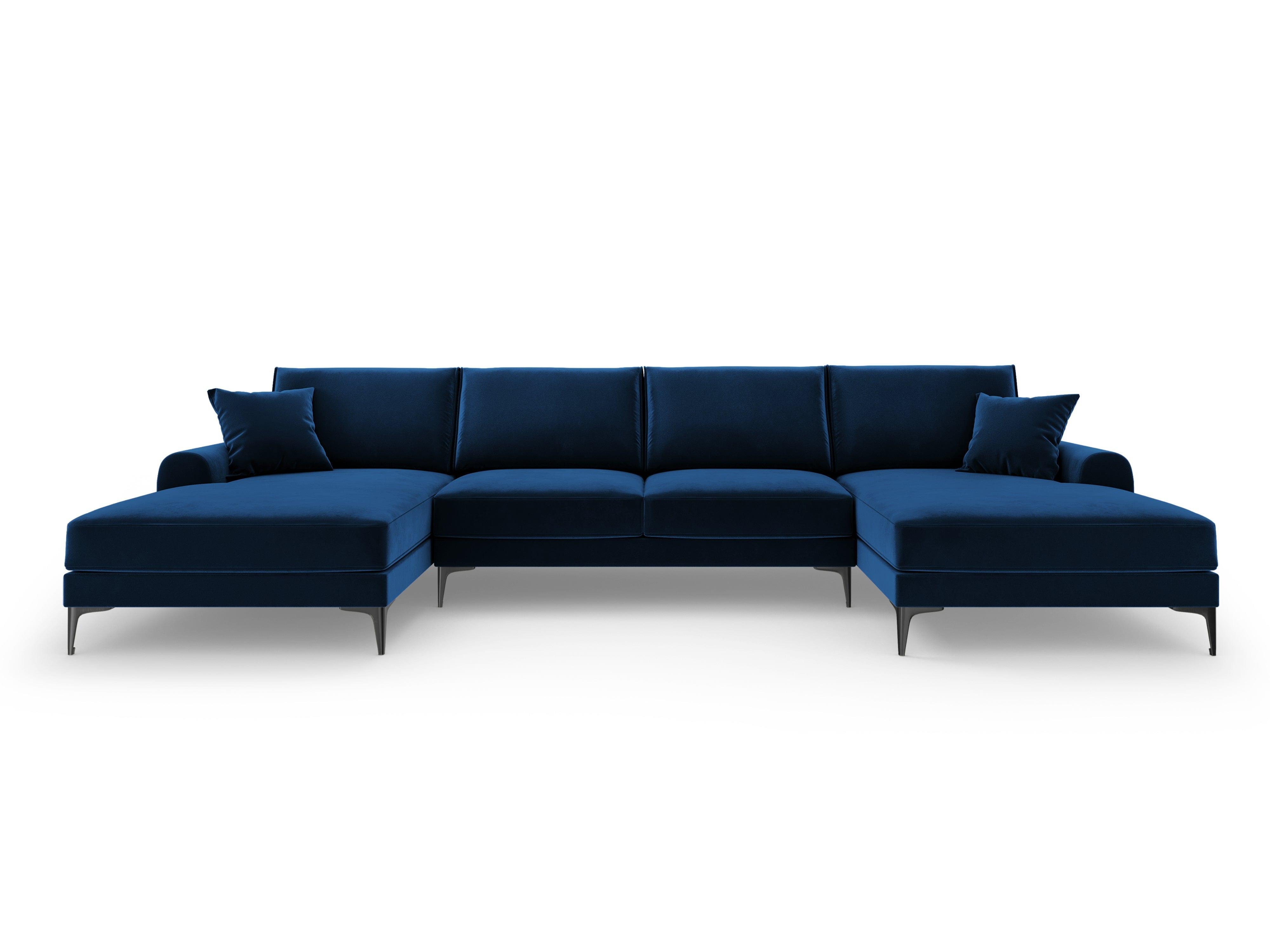 Narożnik aksamitny w kształcie U MADARA królewski niebieski z czarną podstawą Mazzini Sofas Eye on Design