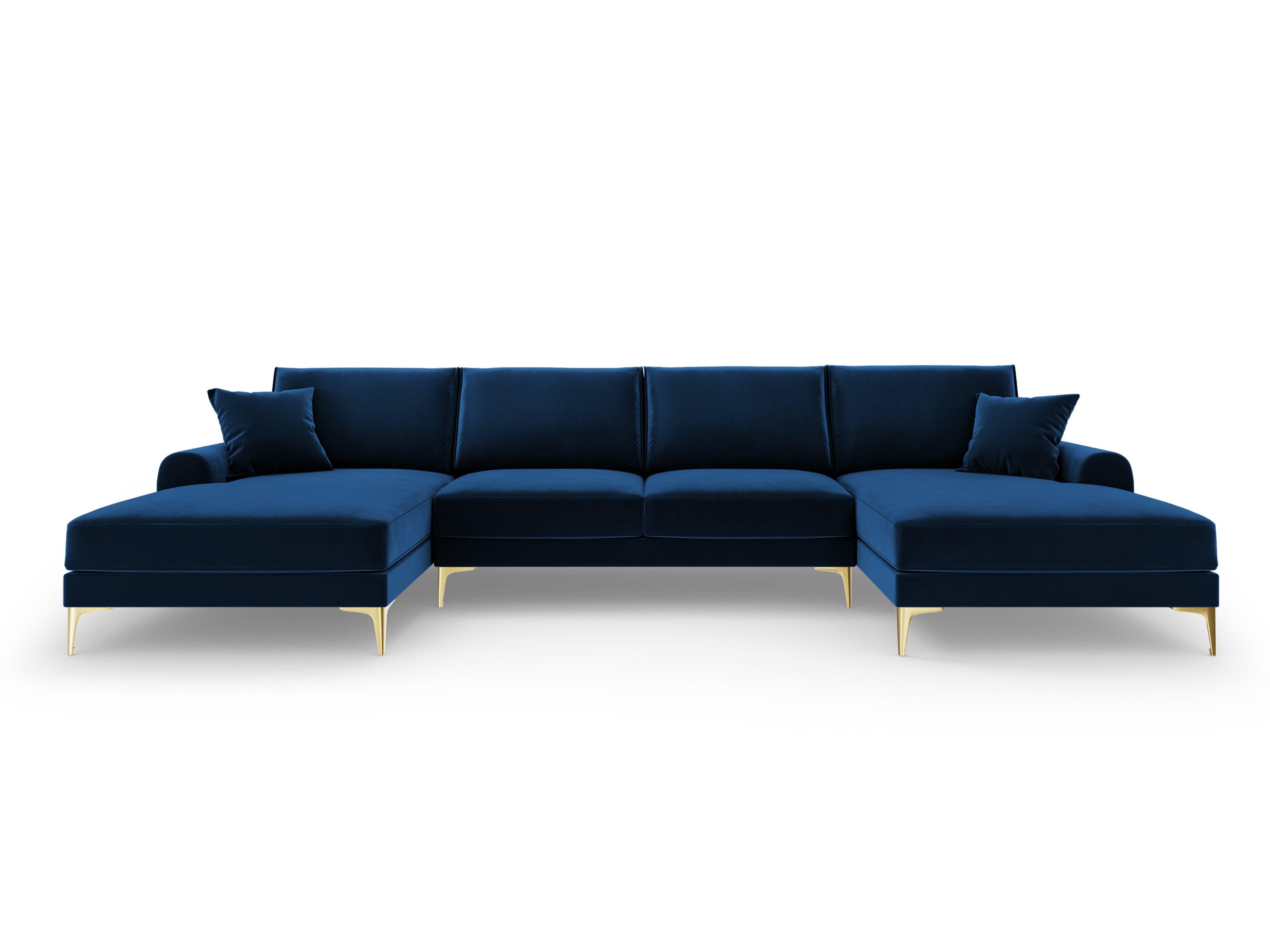 Narożnik aksamitny w kształcie U MADARA królewski niebieski ze złotą podstawą Mazzini Sofas Eye on Design