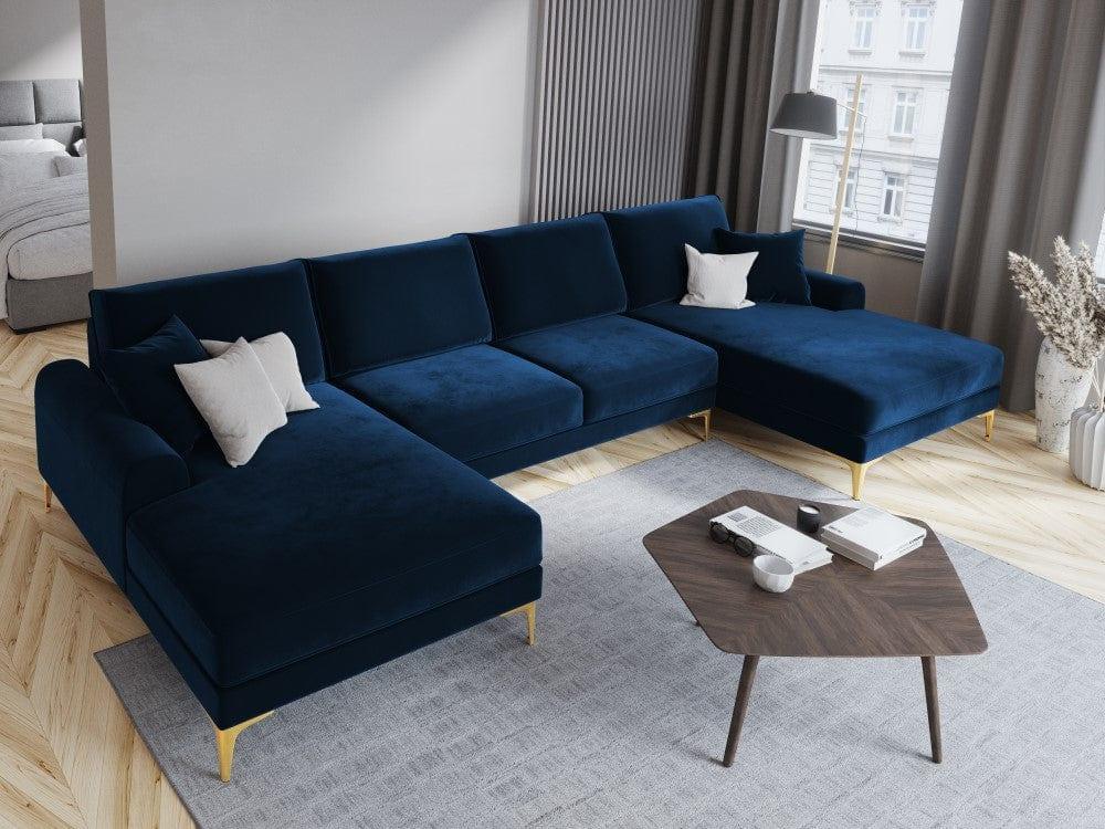 Narożnik aksamitny w kształcie U MADARA królewski niebieski ze złotą podstawą Mazzini Sofas Eye on Design