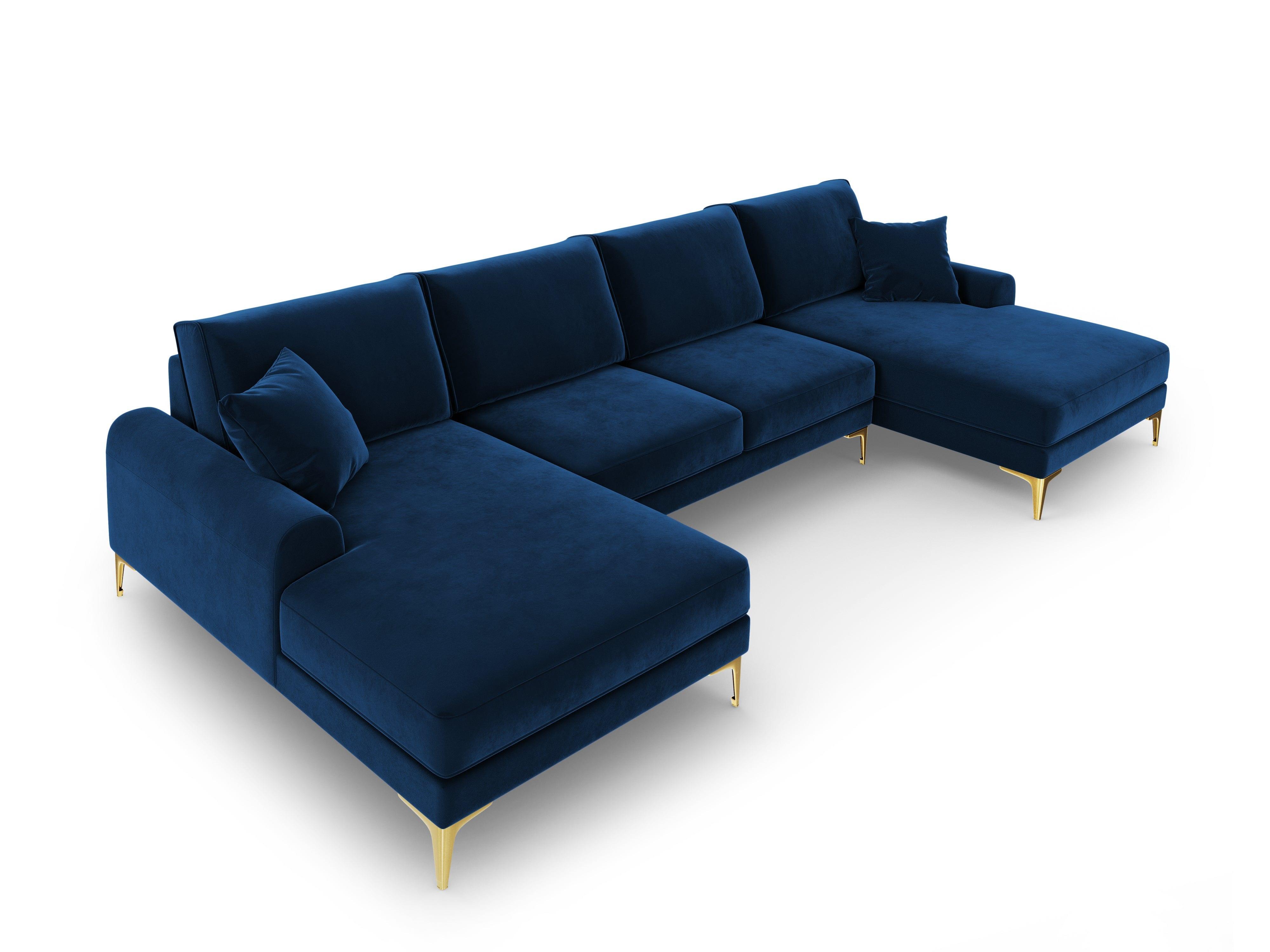 Narożnik aksamitny w kształcie U MADARA królewski niebieski ze złotą podstawą Mazzini Sofas Eye on Design
