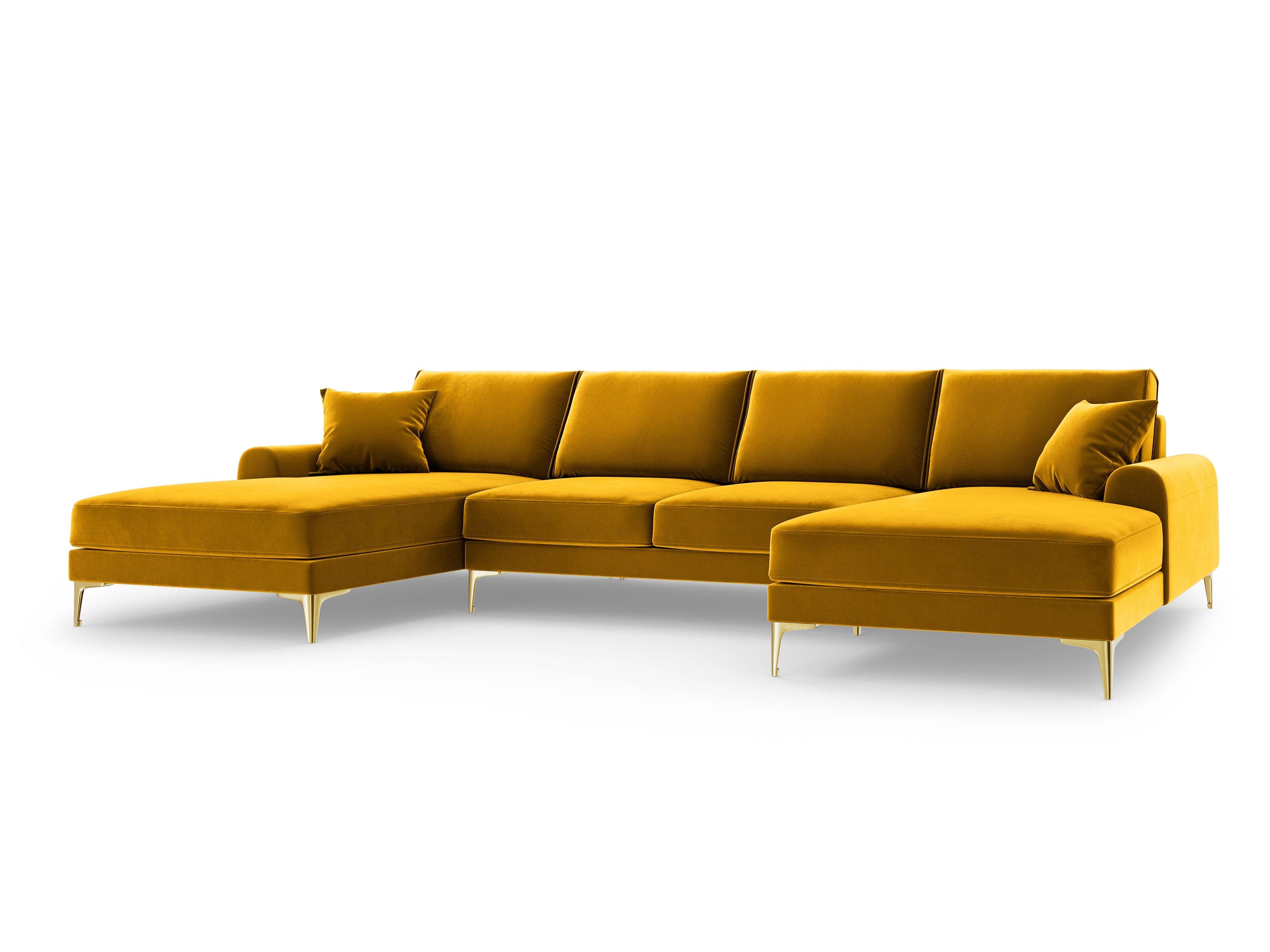 Narożnik aksamitny w kształcie U MADARA musztardowy ze złotą podstawą Mazzini Sofas Eye on Design