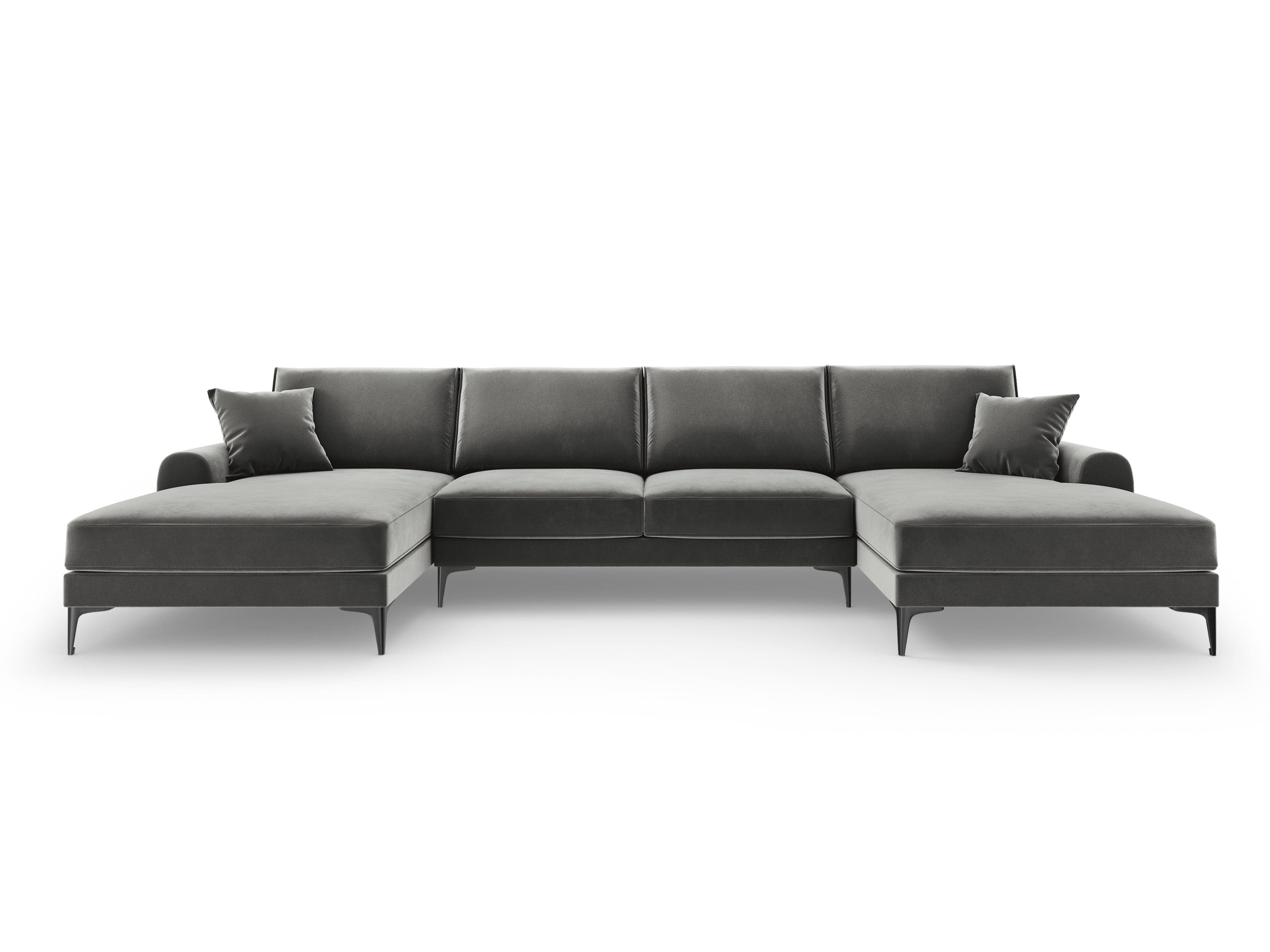 Narożnik aksamitny w kształcie U MADARA szary z czarną podstawą Mazzini Sofas Eye on Design
