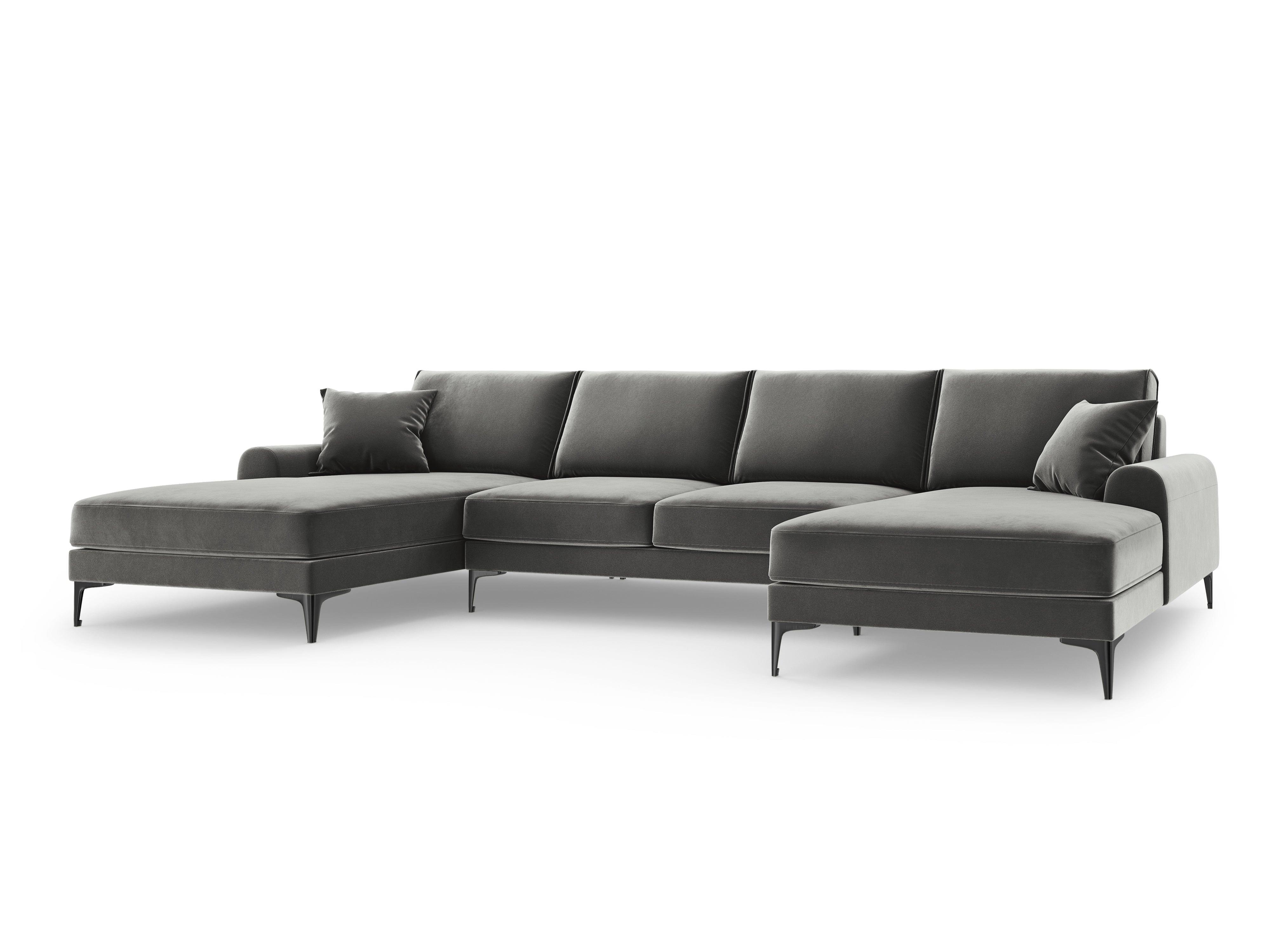 Narożnik aksamitny w kształcie U MADARA szary z czarną podstawą Mazzini Sofas Eye on Design