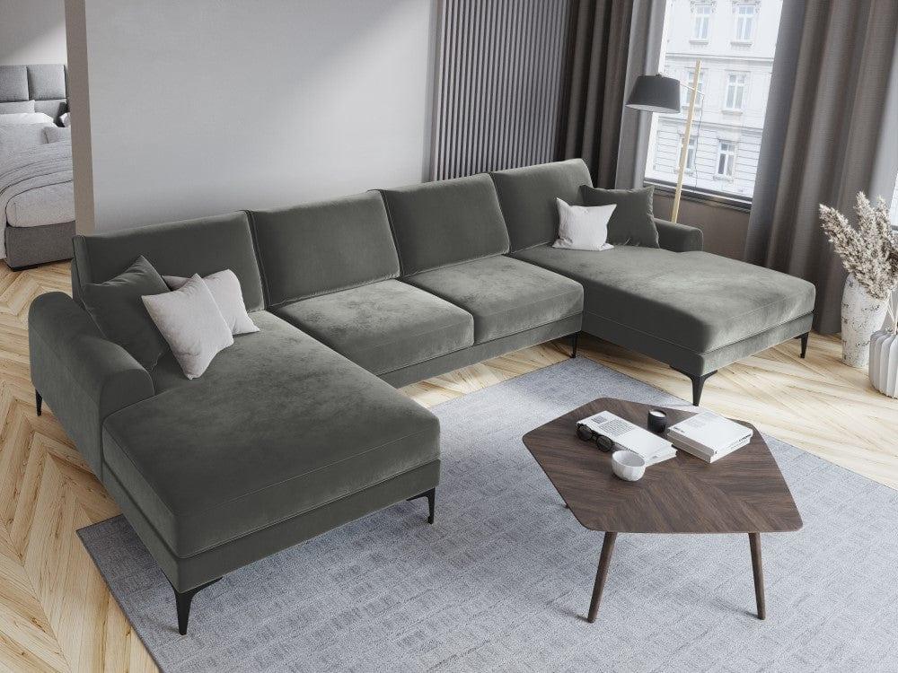Narożnik aksamitny w kształcie U MADARA szary z czarną podstawą Mazzini Sofas Eye on Design