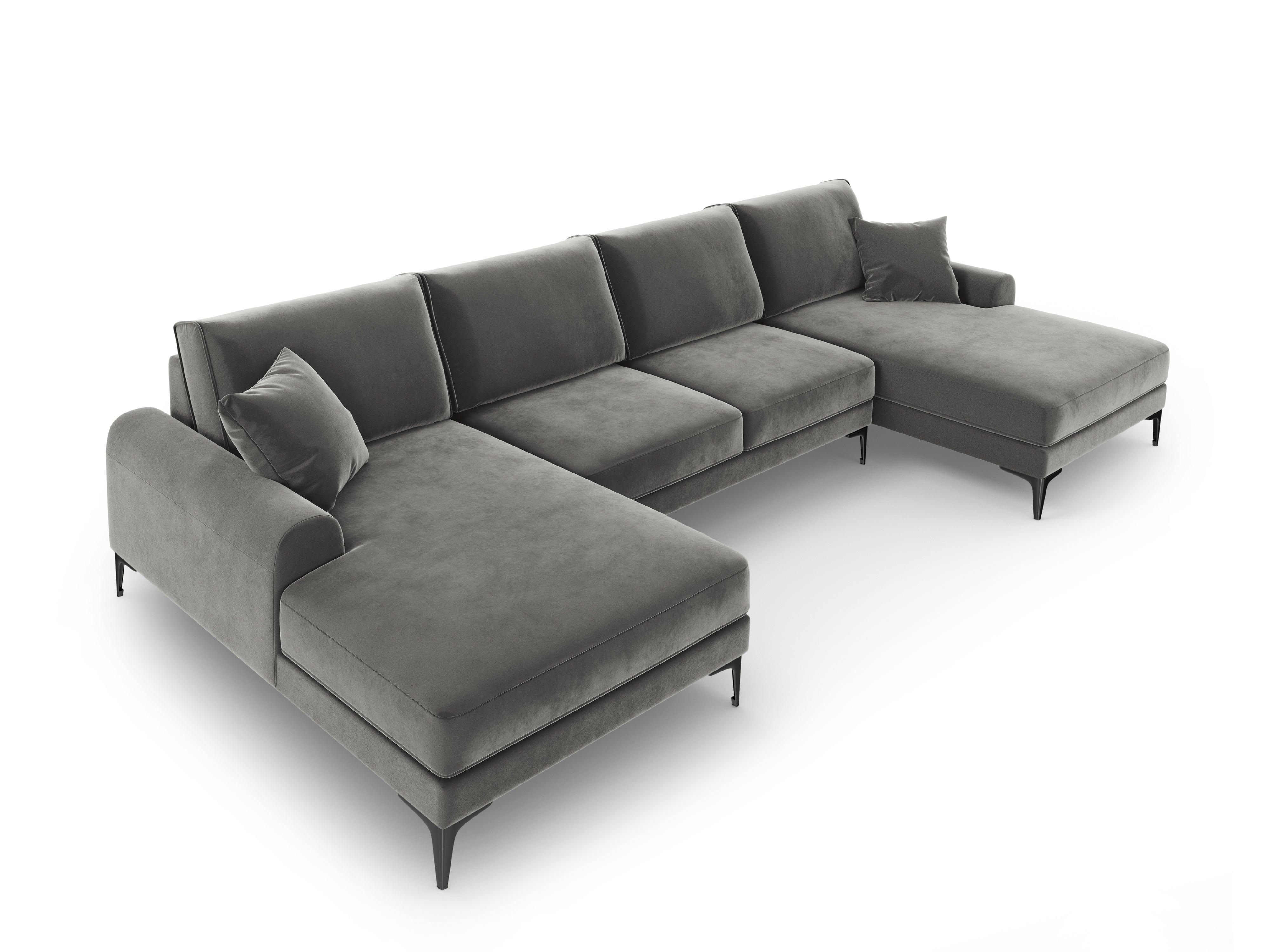 Narożnik aksamitny w kształcie U MADARA szary z czarną podstawą Mazzini Sofas Eye on Design