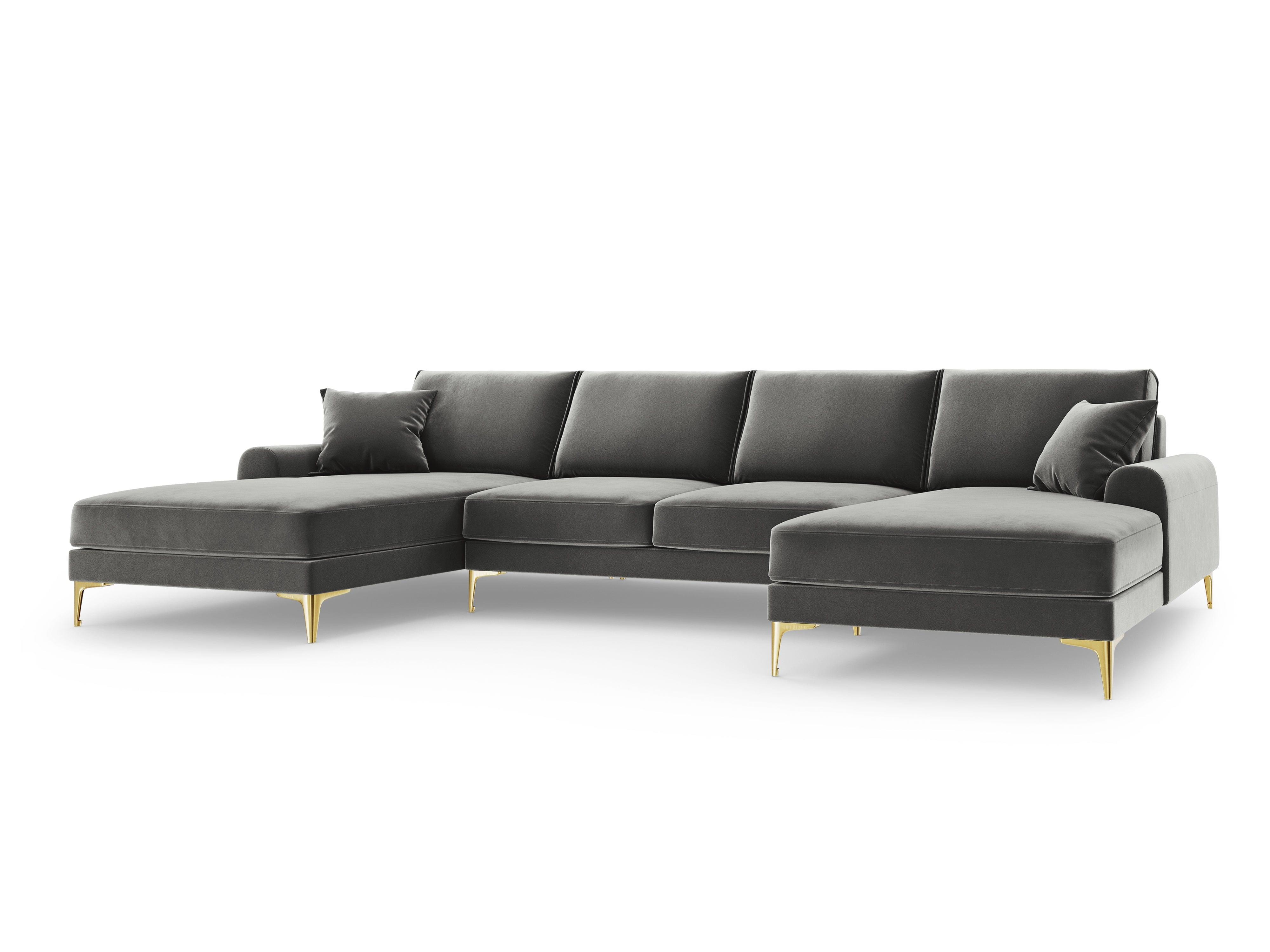 Narożnik aksamitny w kształcie U MADARA szary ze złotą podstawą Mazzini Sofas Eye on Design