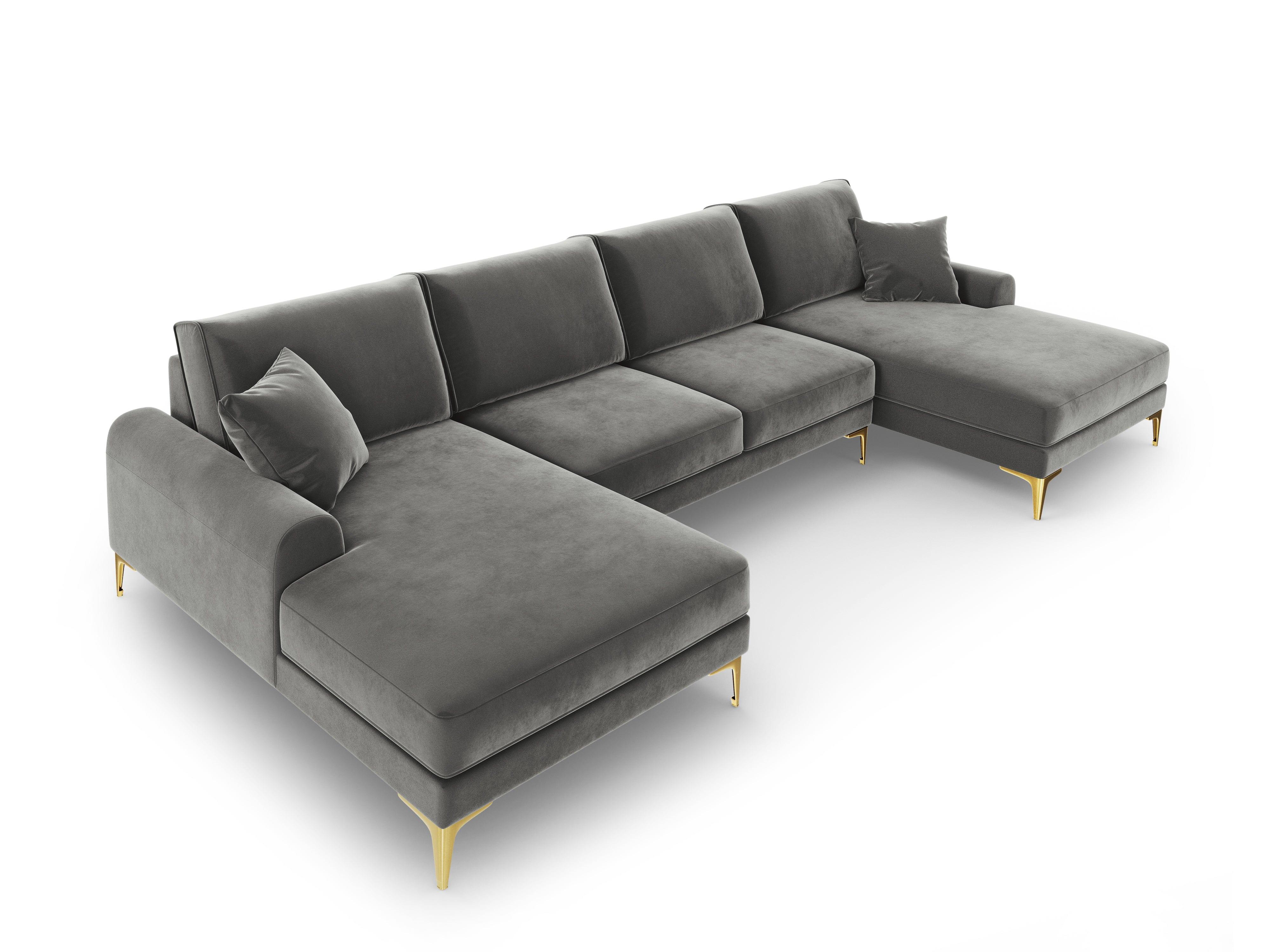 Narożnik aksamitny w kształcie U MADARA szary ze złotą podstawą Mazzini Sofas Eye on Design
