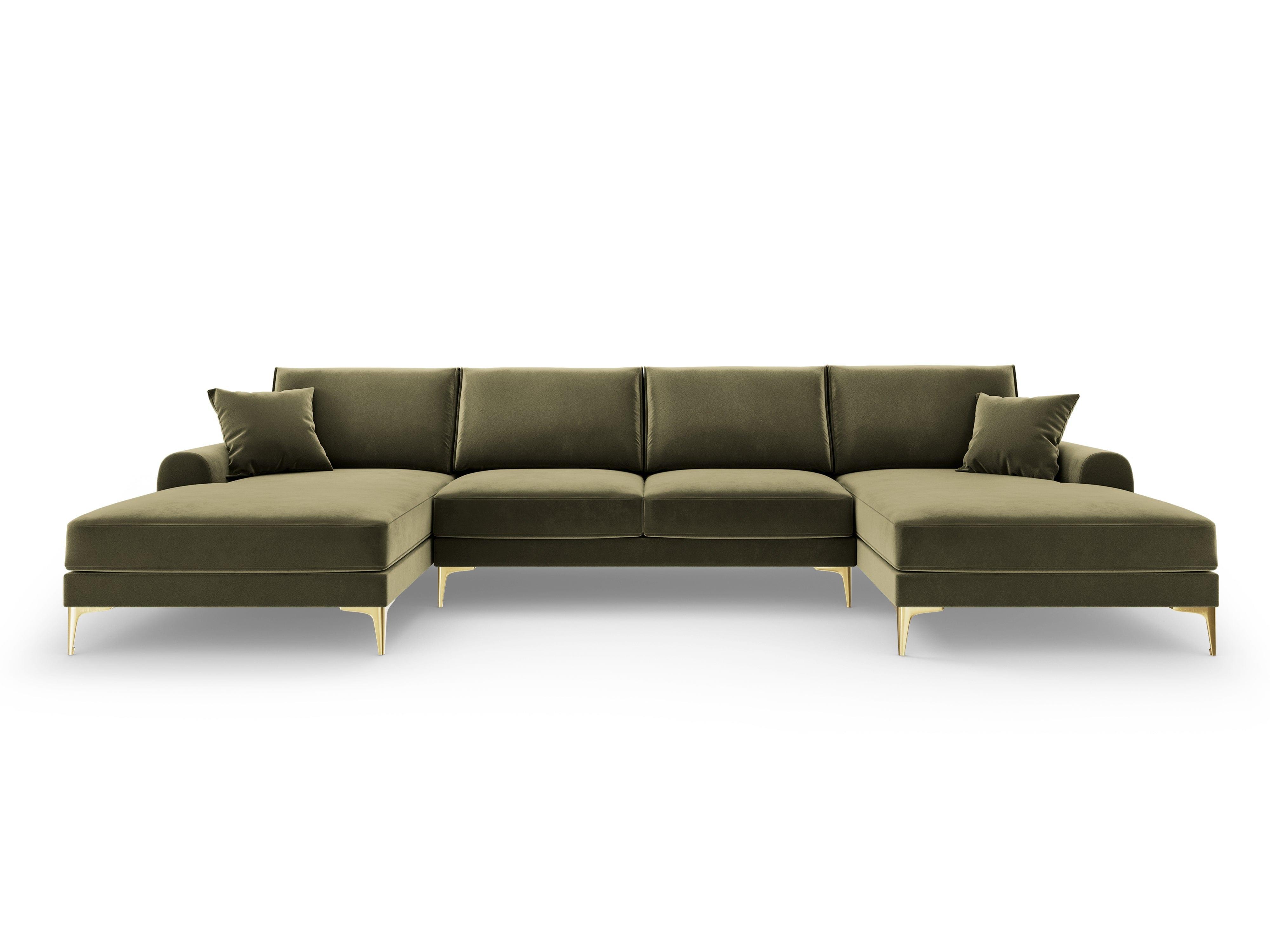 Narożnik aksamitny w kształcie U MADARA zielony ze złotą podstawą Mazzini Sofas Eye on Design