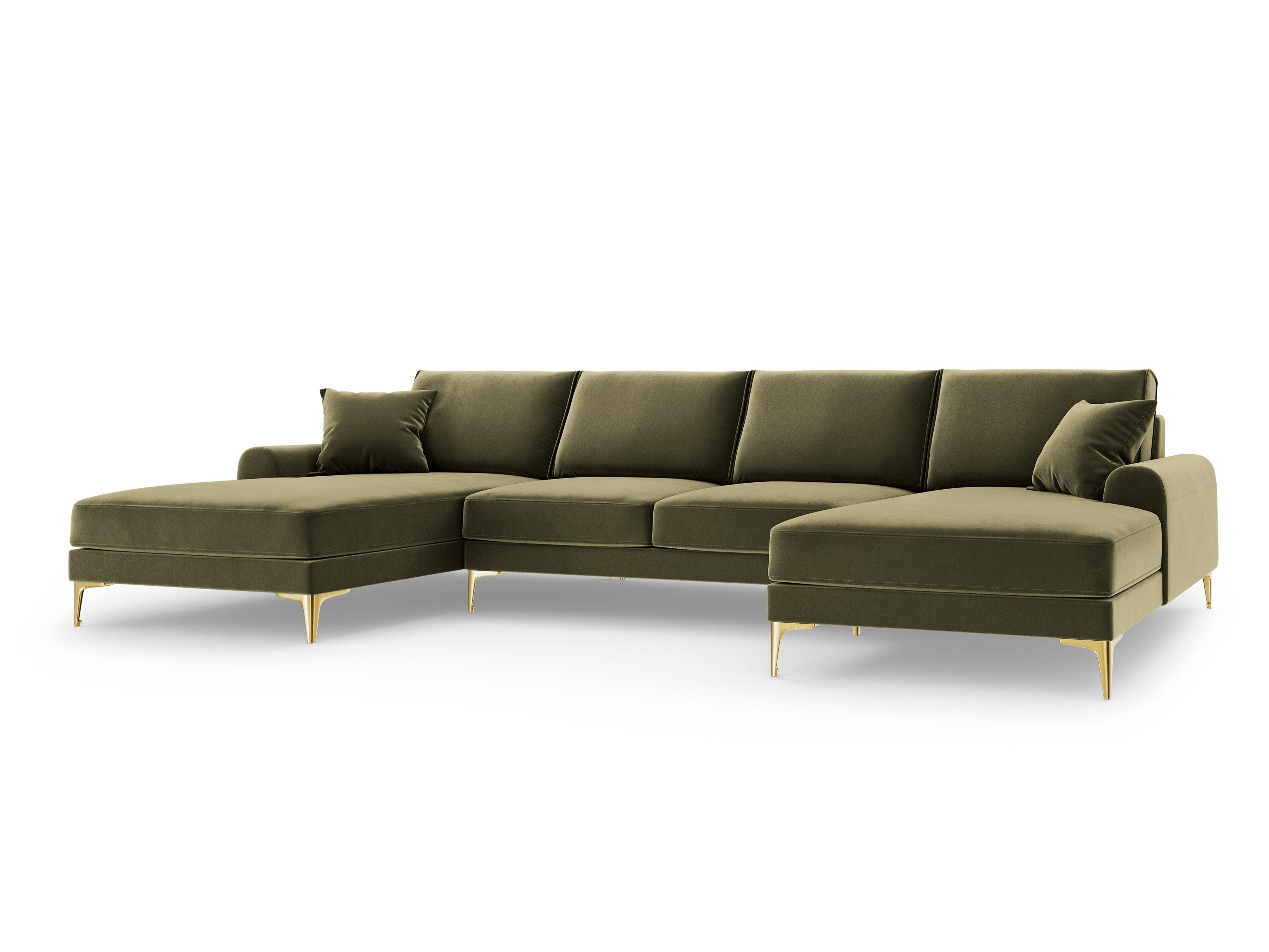 Narożnik aksamitny w kształcie U MADARA zielony ze złotą podstawą Mazzini Sofas Eye on Design