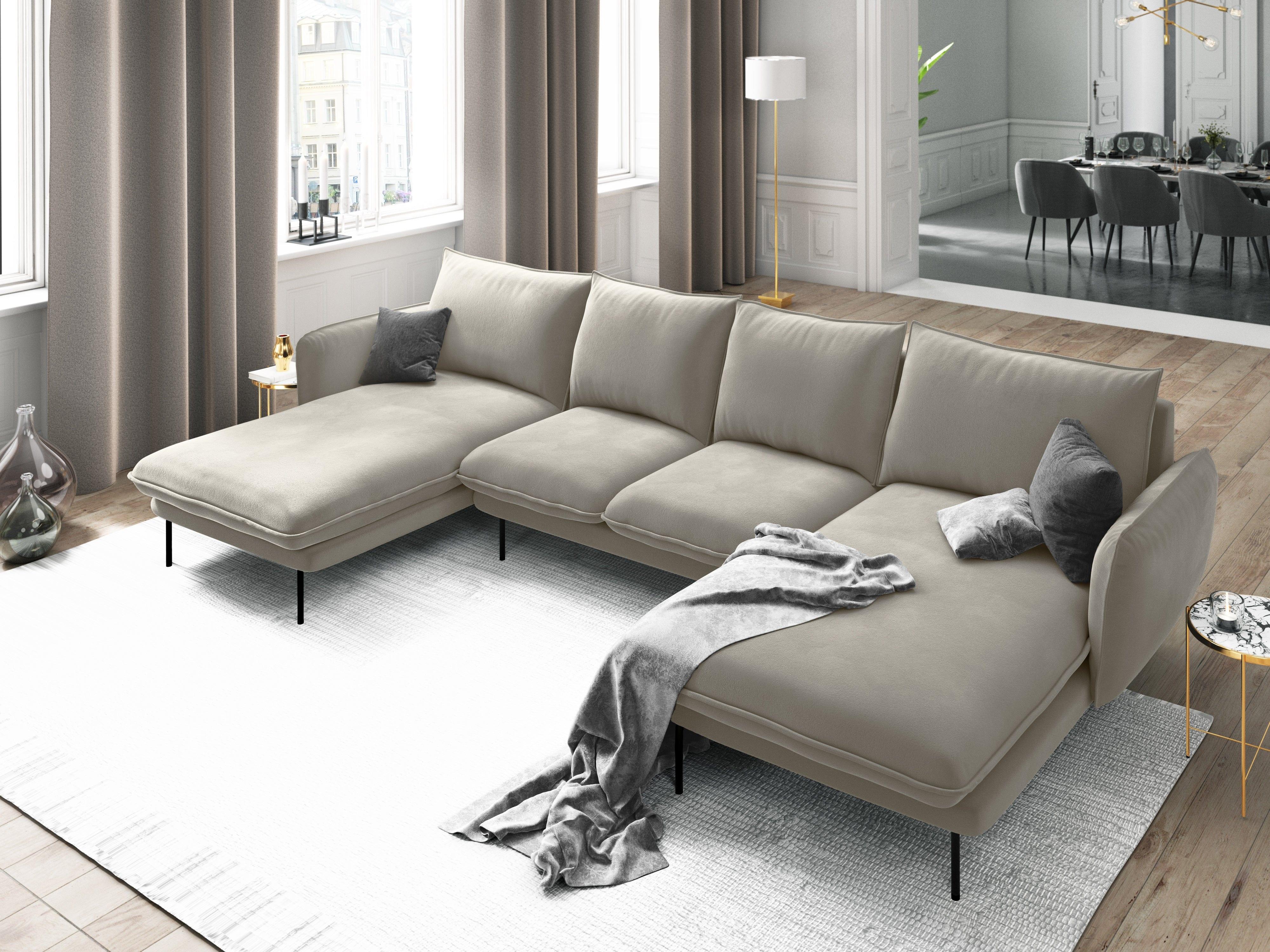 Narożnik aksamitny w kształcie U VIENNA beżowy z czarną podstawą Cosmopolitan Design Eye on Design