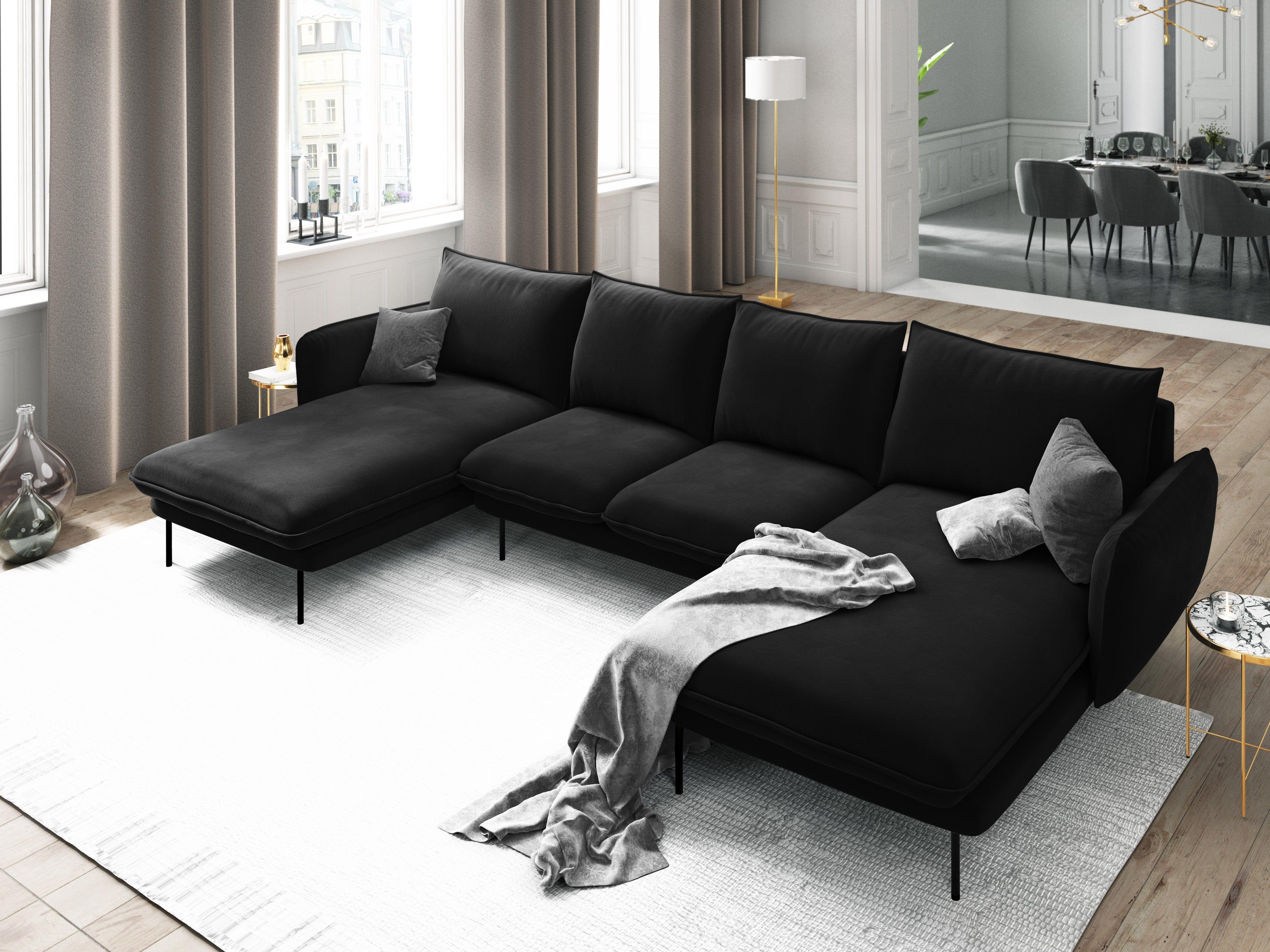 Narożnik aksamitny w kształcie U VIENNA czarny z czarną podstawą Cosmopolitan Design Eye on Design