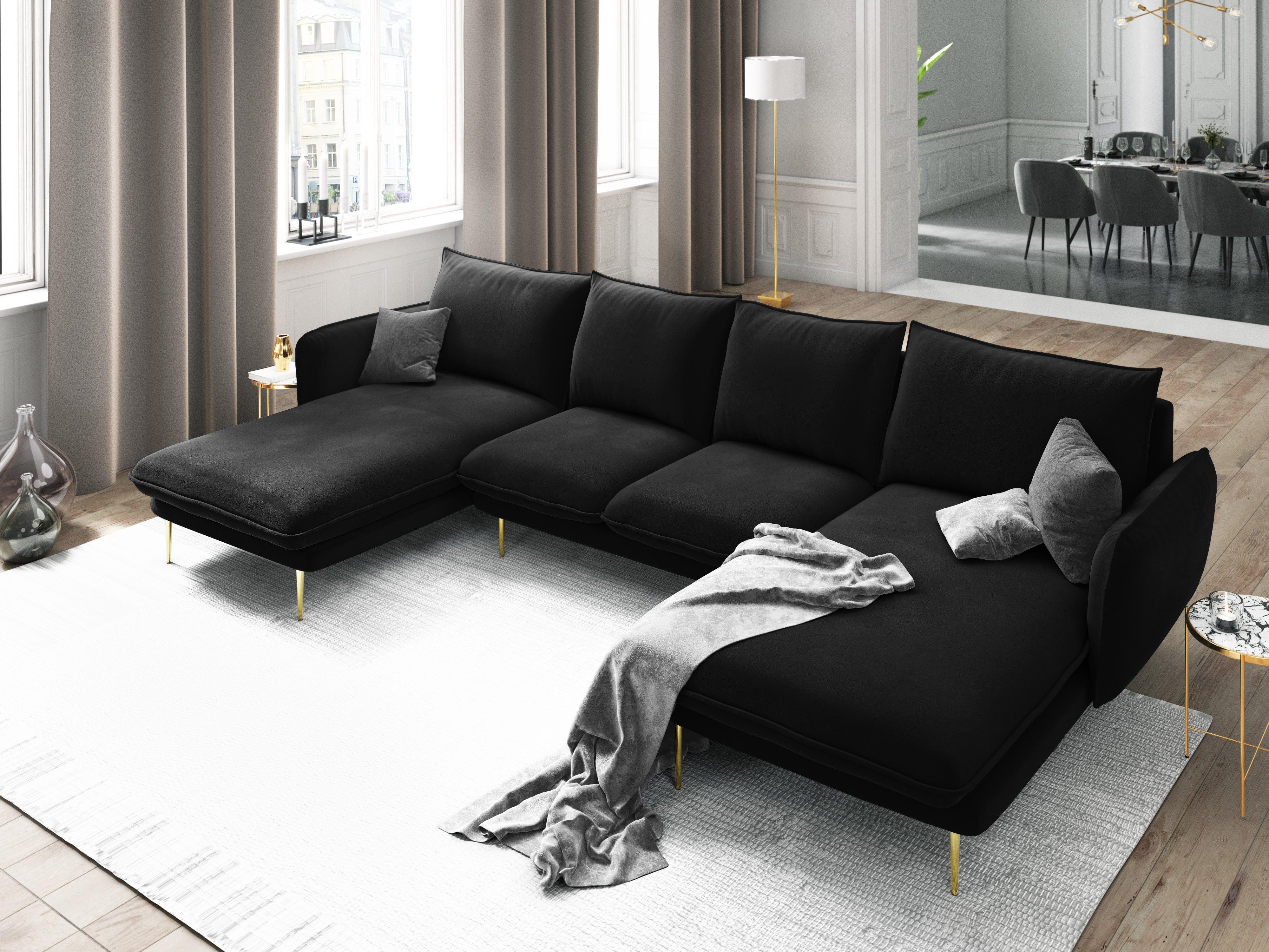 Narożnik aksamitny w kształcie U VIENNA czarny ze złotą podstawą Cosmopolitan Design Eye on Design