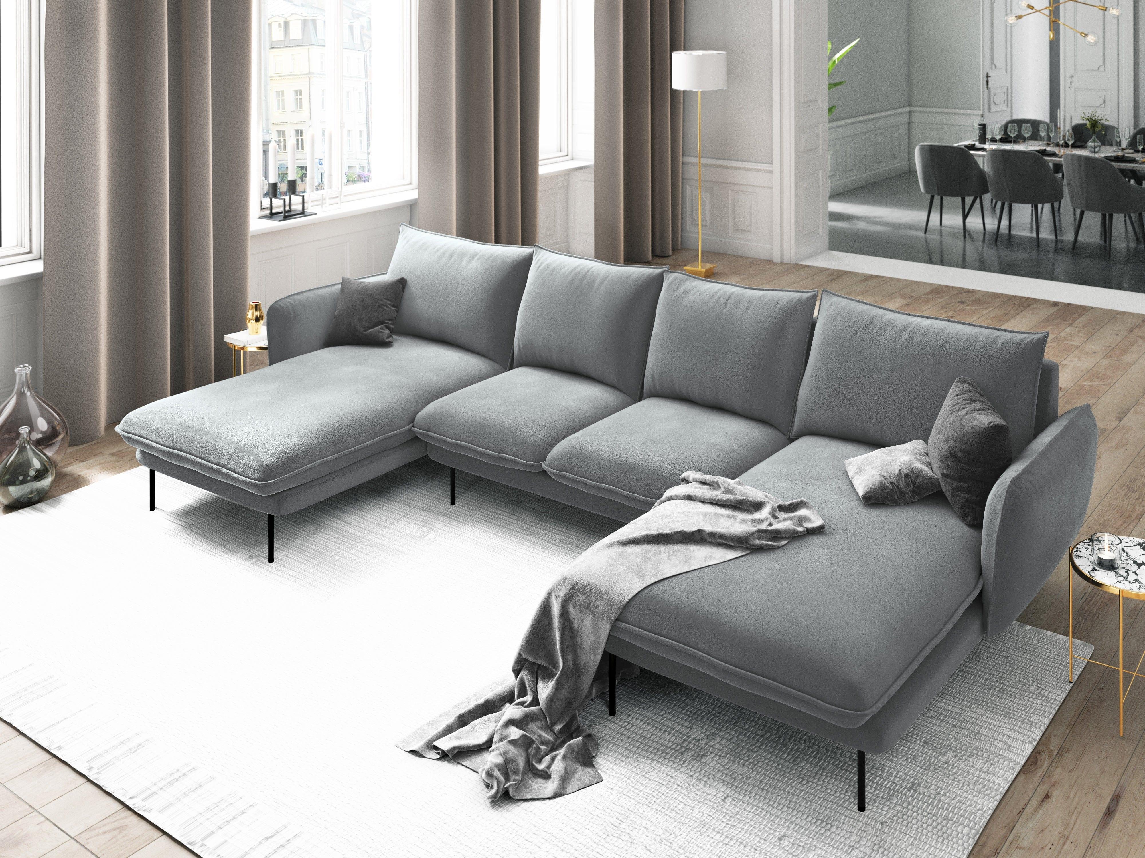 Narożnik aksamitny w kształcie U VIENNA jasnoszary z czarną podstawą Cosmopolitan Design Eye on Design