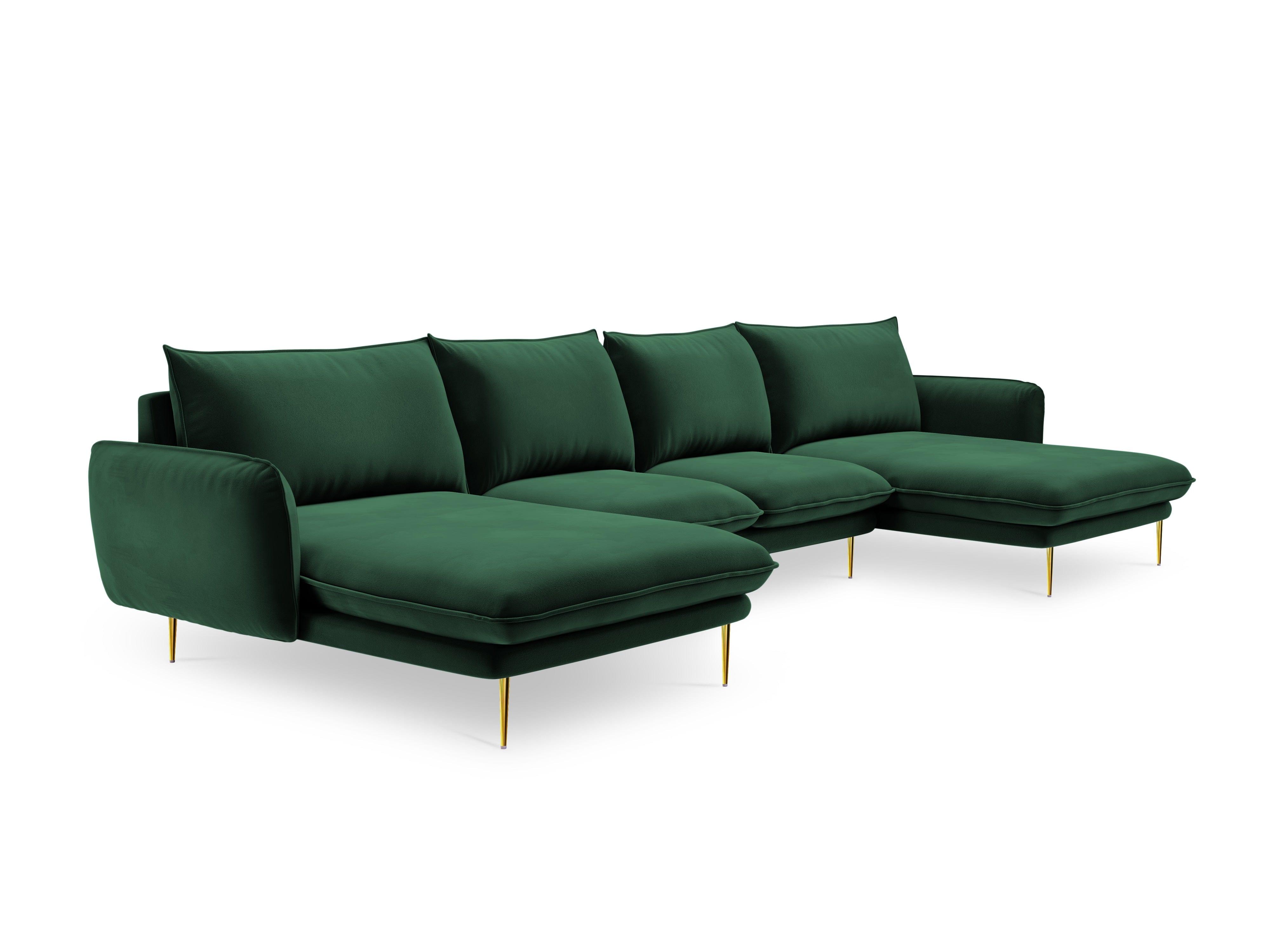 Narożnik aksamitny w kształcie U VIENNA zielony ze złotą podstawą Cosmopolitan Design Eye on Design