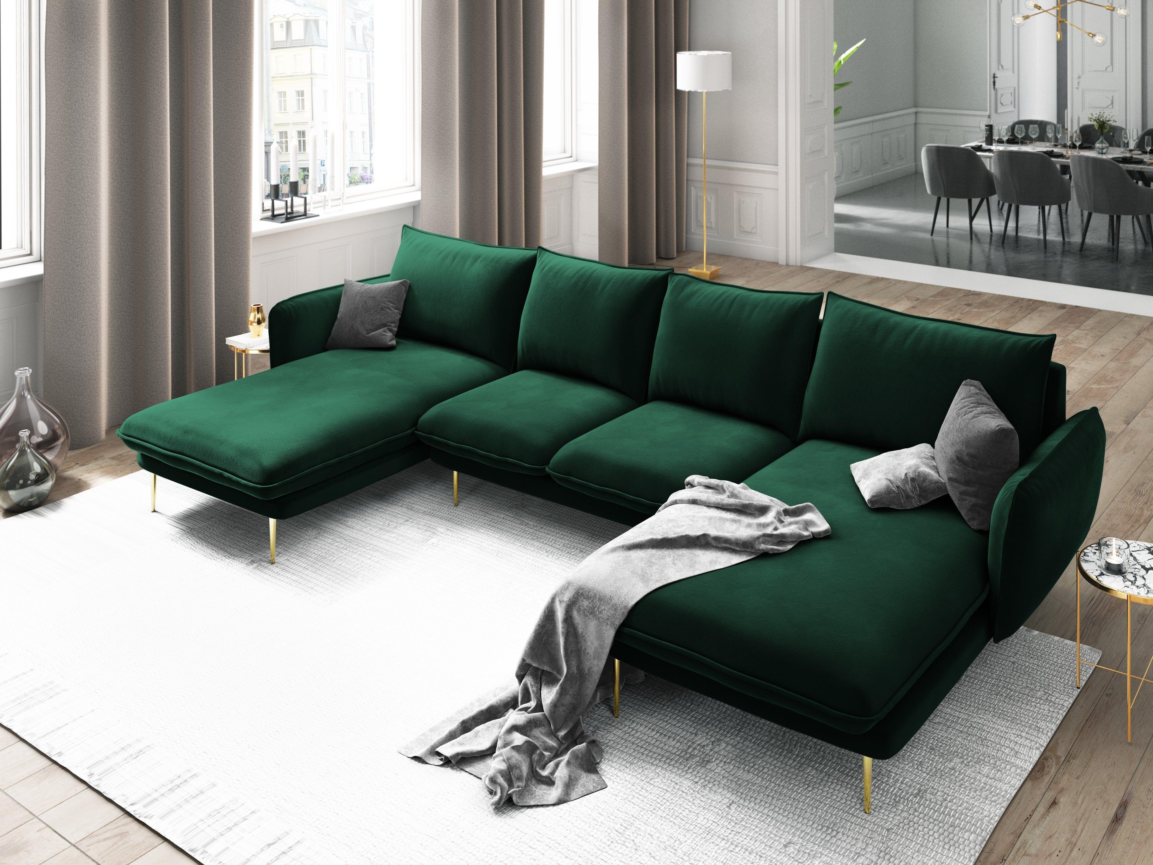 Narożnik aksamitny w kształcie U VIENNA zielony ze złotą podstawą Cosmopolitan Design Eye on Design