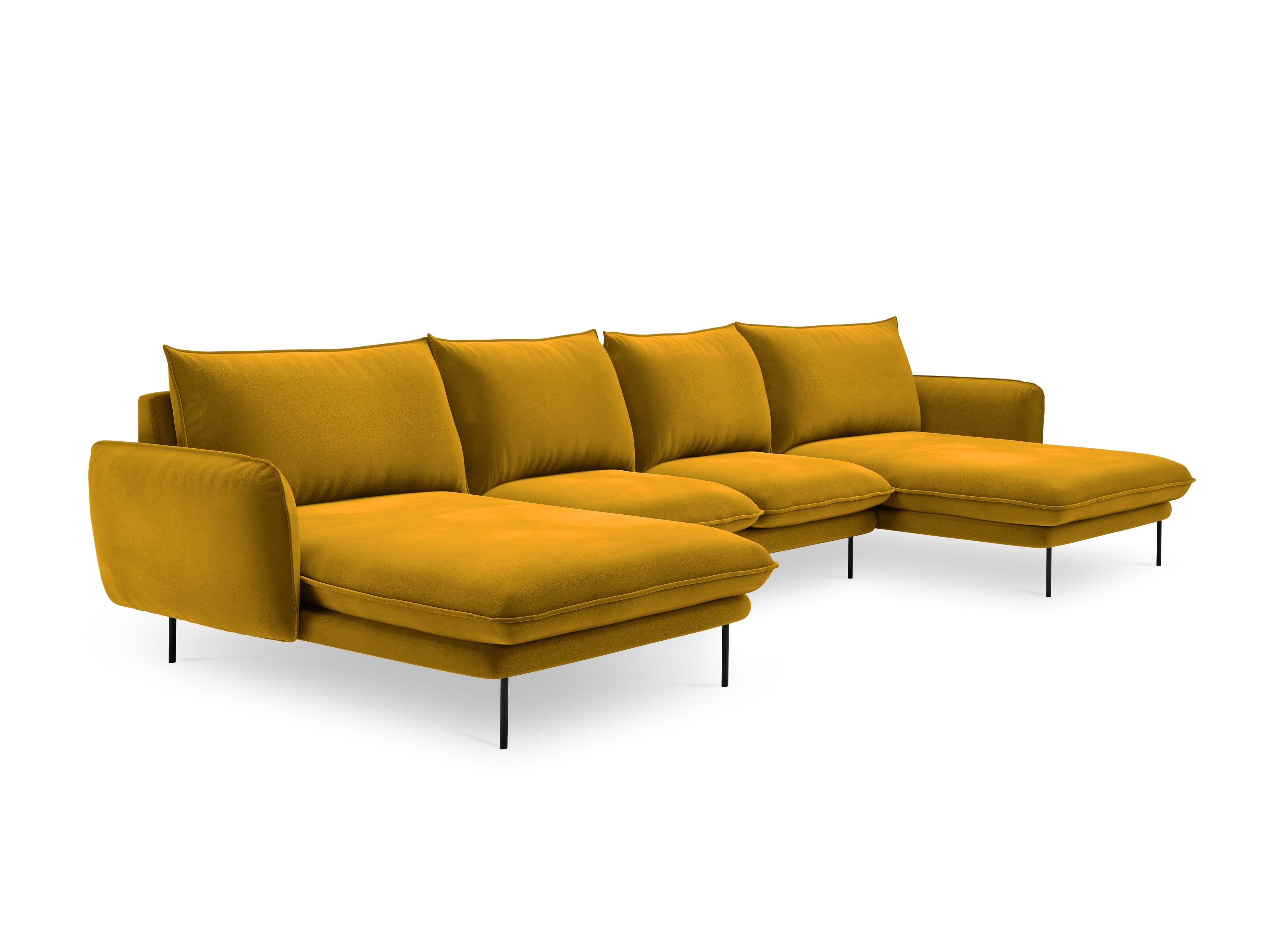 Narożnik aksamitny w kształcie U VIENNA żółty z czarną podstawą Cosmopolitan Design Eye on Design