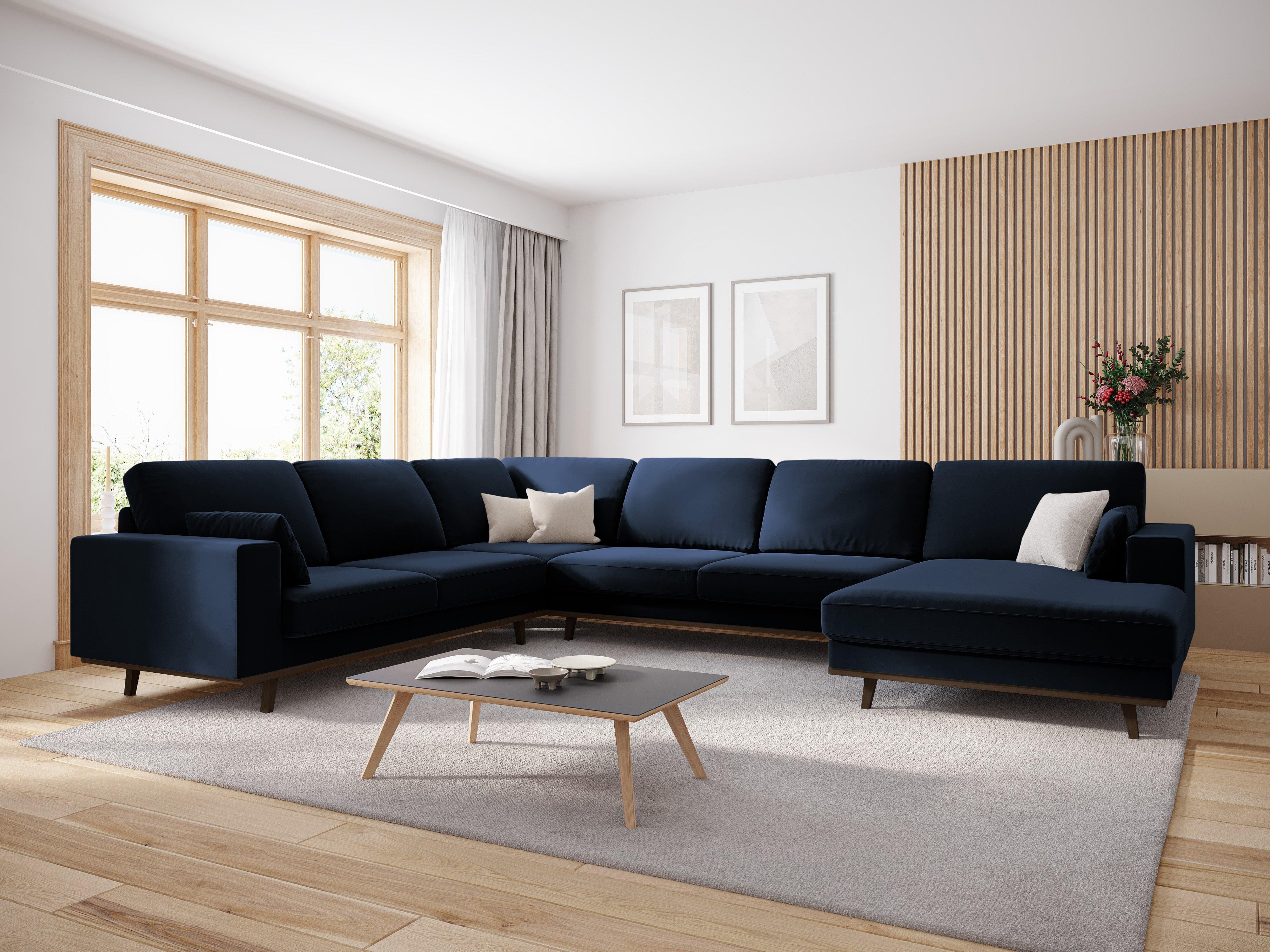 Narożnik lewostronny aksamitny panoramiczny HEBE granat królewski Mazzini Sofas Eye on Design