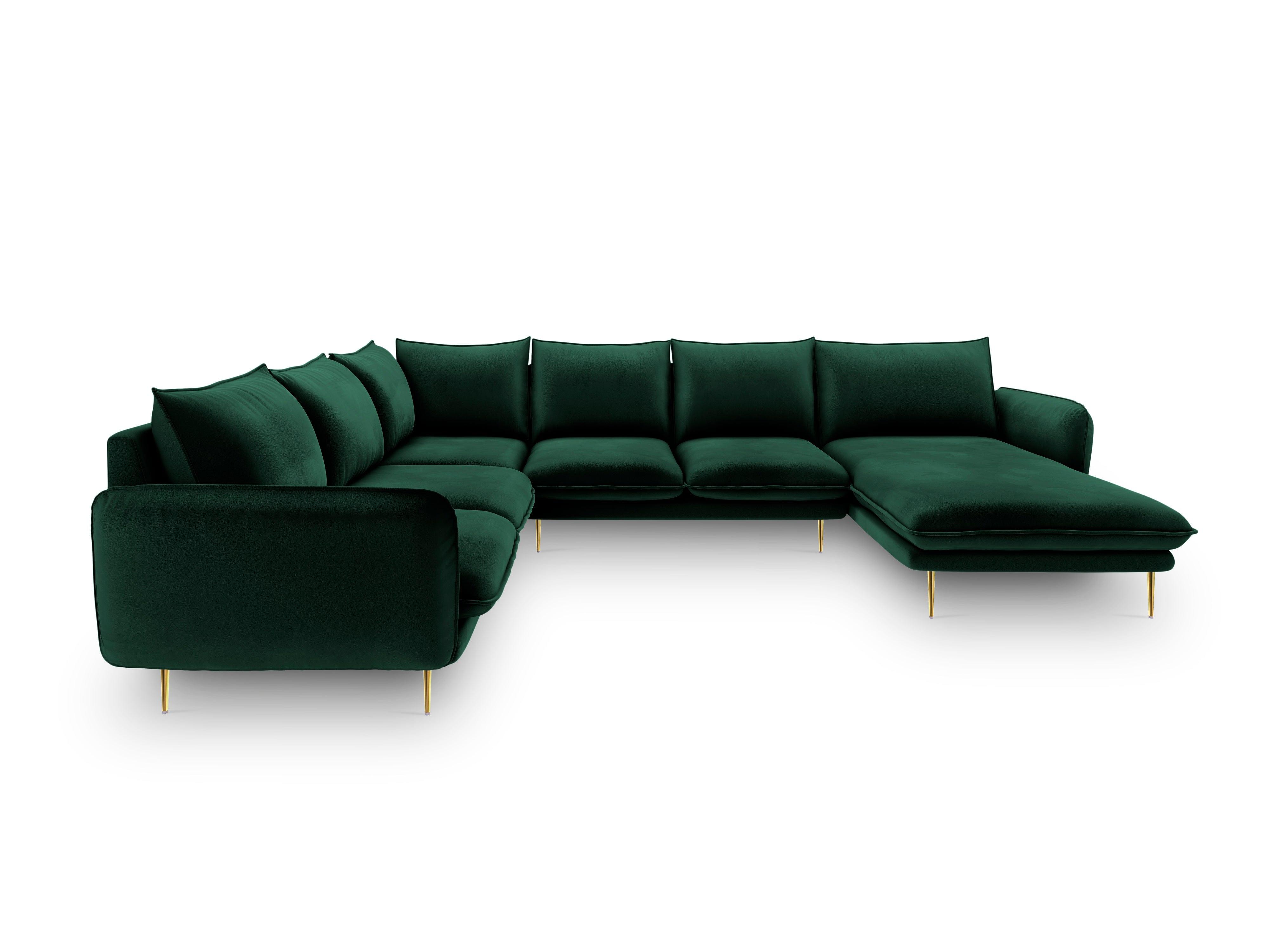Narożnik lewostronny aksamitny panoramiczny VIENNA zielony ze złotą podstawą Cosmopolitan Design Eye on Design