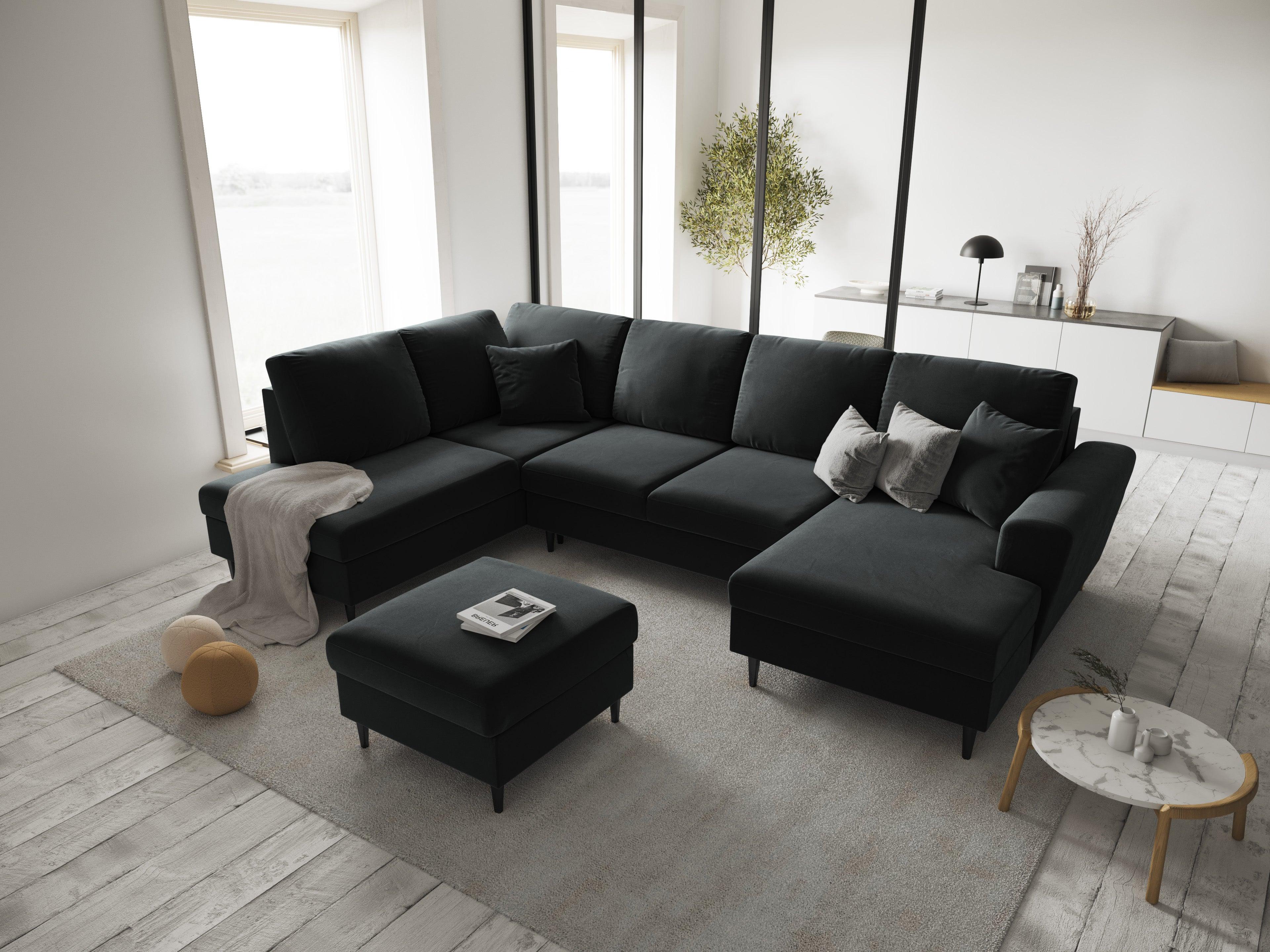 Narożnik lewostronny aksamitny panoramiczny z funkcją spania KYOTO ciemnoszary z czarną podstawą Cosmopolitan Design Eye on Design