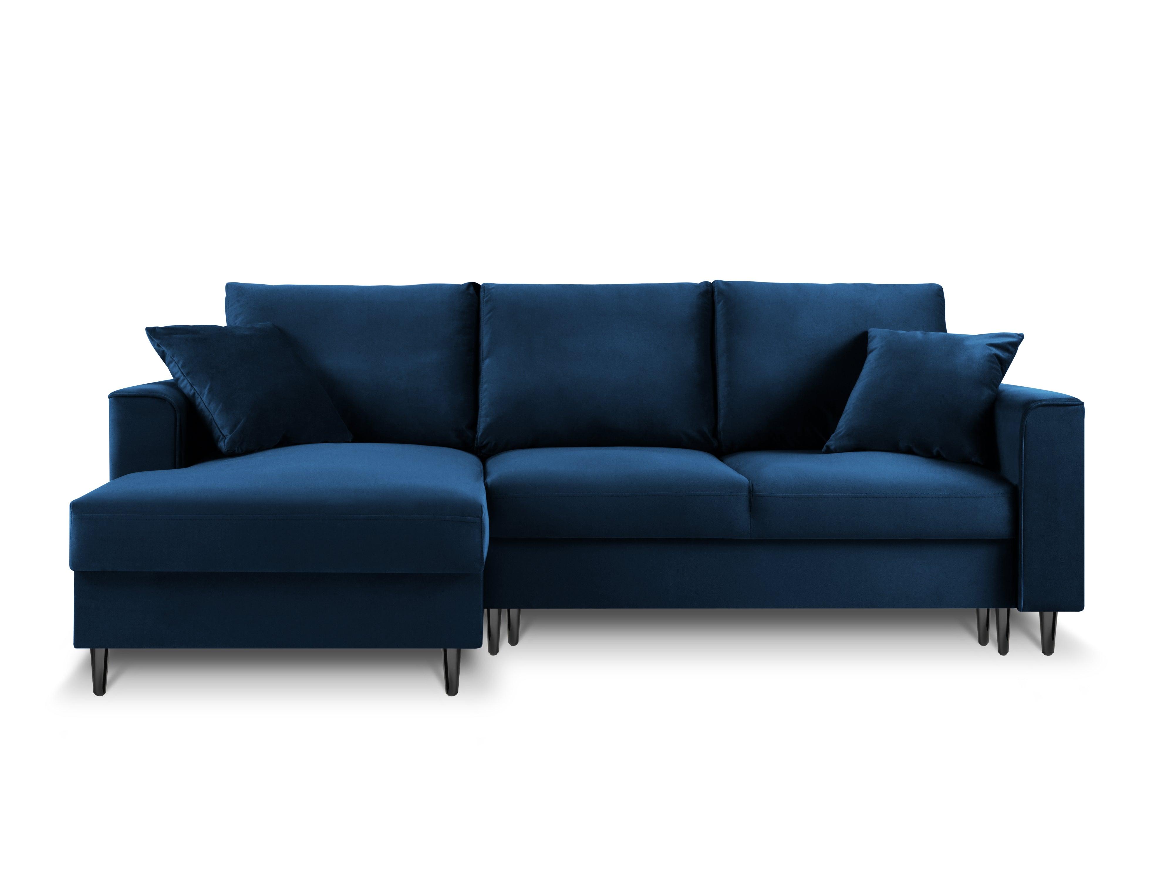 Narożnik lewostronny aksamitny z funkcją spania CARTADERA błękit królewski z czarną podstawą Mazzini Sofas Eye on Design