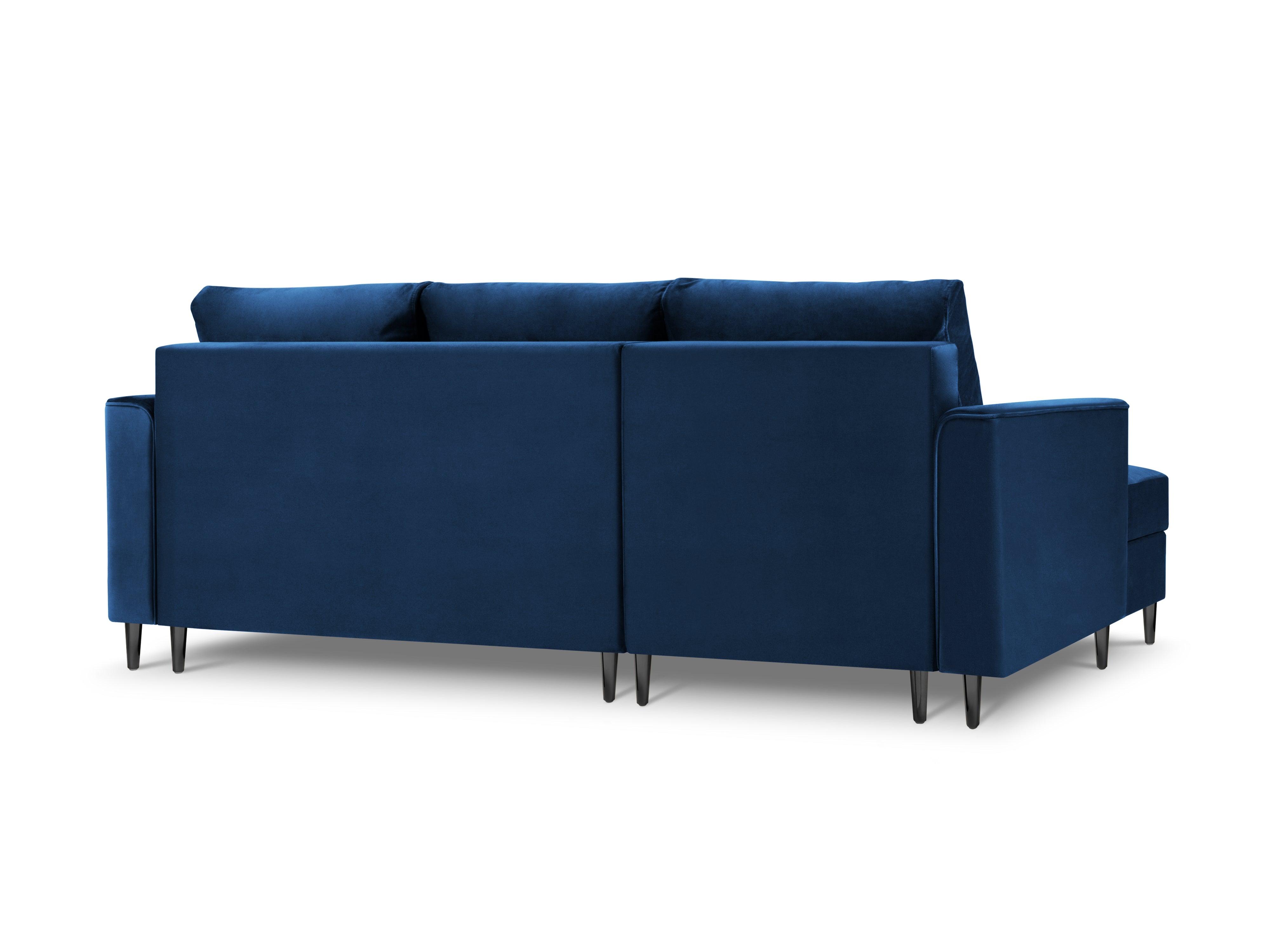 Narożnik lewostronny aksamitny z funkcją spania CARTADERA błękit królewski z czarną podstawą Mazzini Sofas Eye on Design