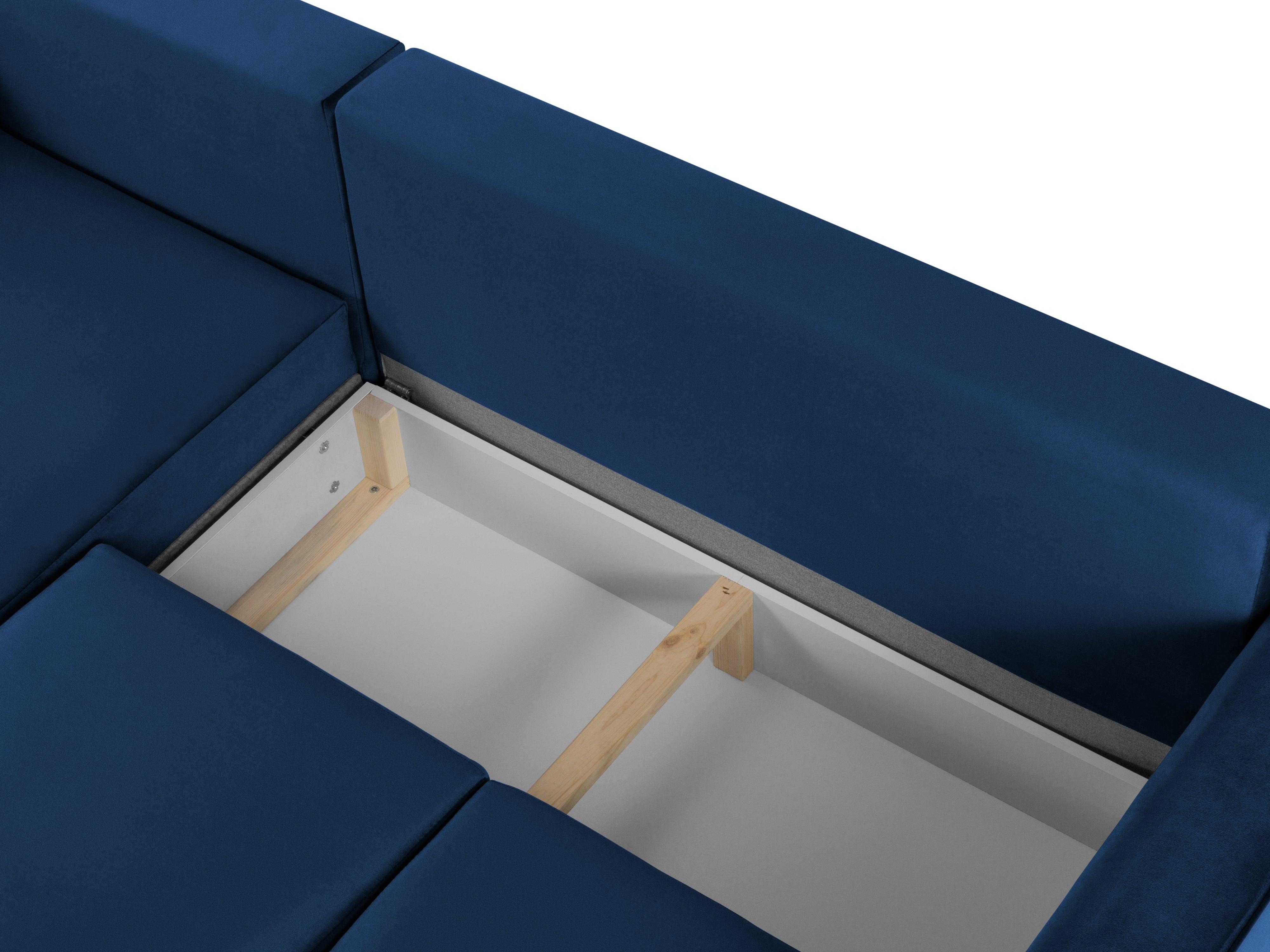 Narożnik lewostronny aksamitny z funkcją spania CARTADERA błękit królewski z czarną podstawą Mazzini Sofas Eye on Design