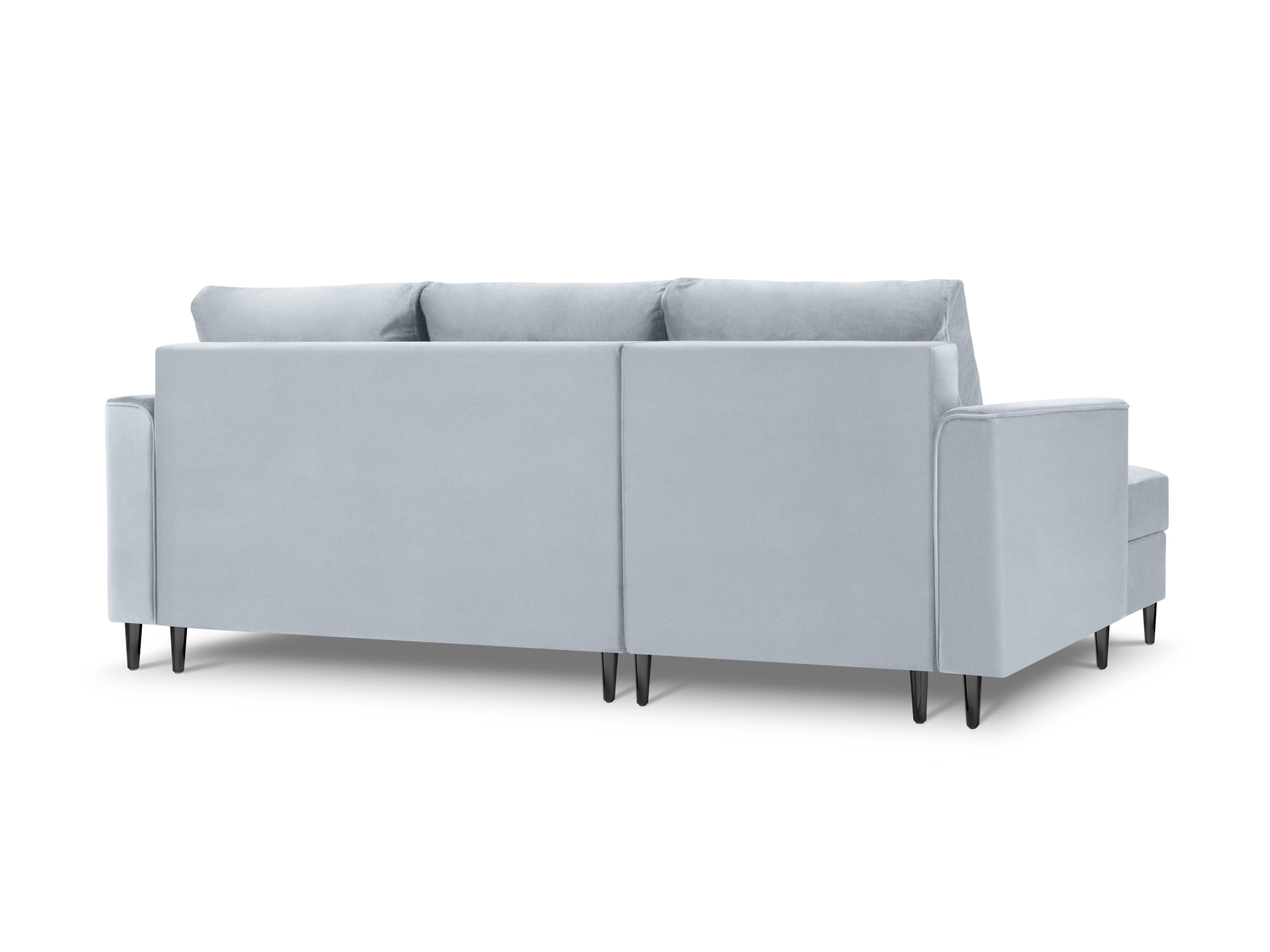 Narożnik lewostronny aksamitny z funkcją spania CARTADERA błękitny z czarną podstawą Mazzini Sofas Eye on Design