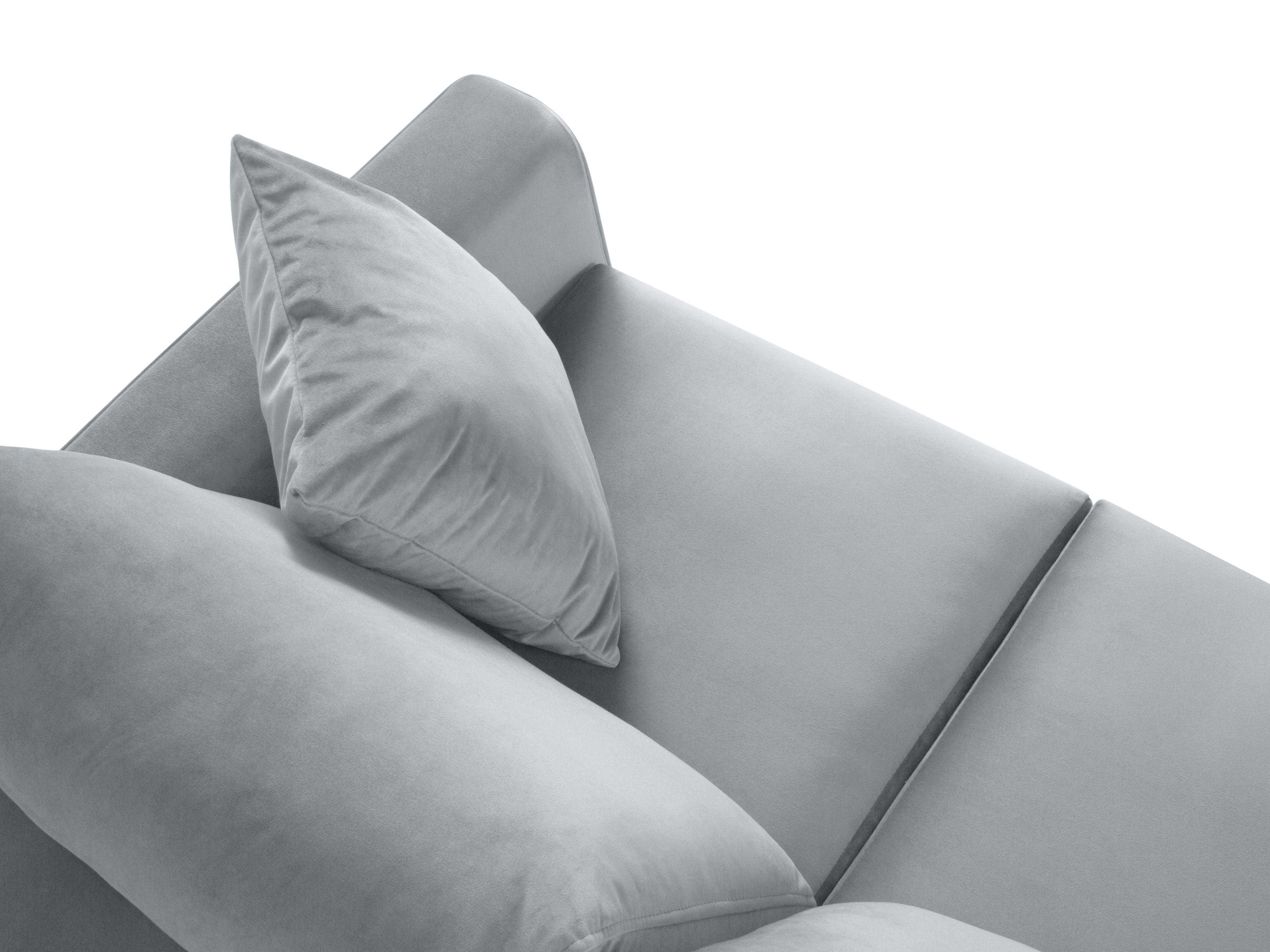 Narożnik lewostronny aksamitny z funkcją spania CARTADERA błękitny z czarną podstawą Mazzini Sofas Eye on Design