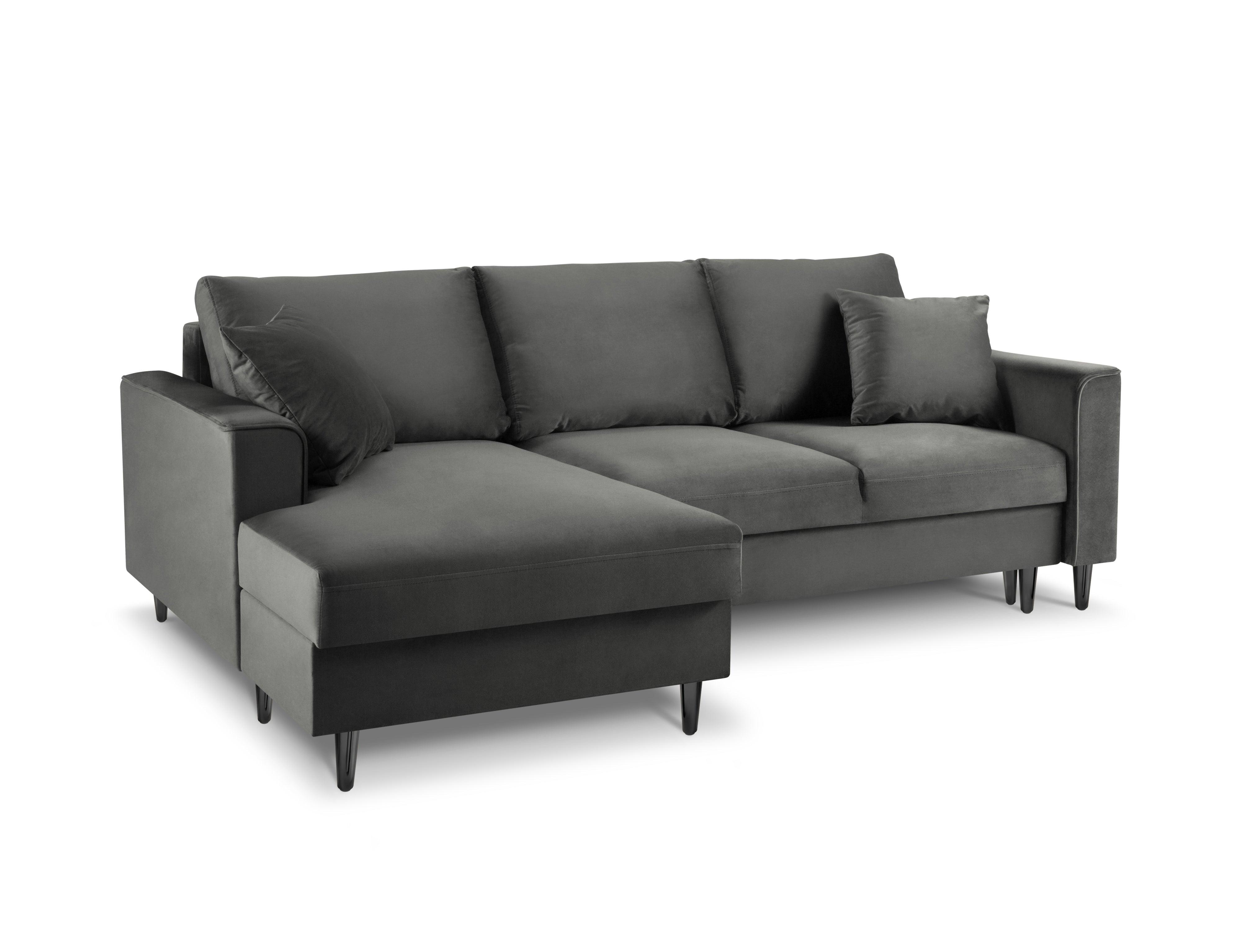 Narożnik lewostronny aksamitny z funkcją spania CARTADERA ciemnoszary z czarną podstawą Mazzini Sofas Eye on Design