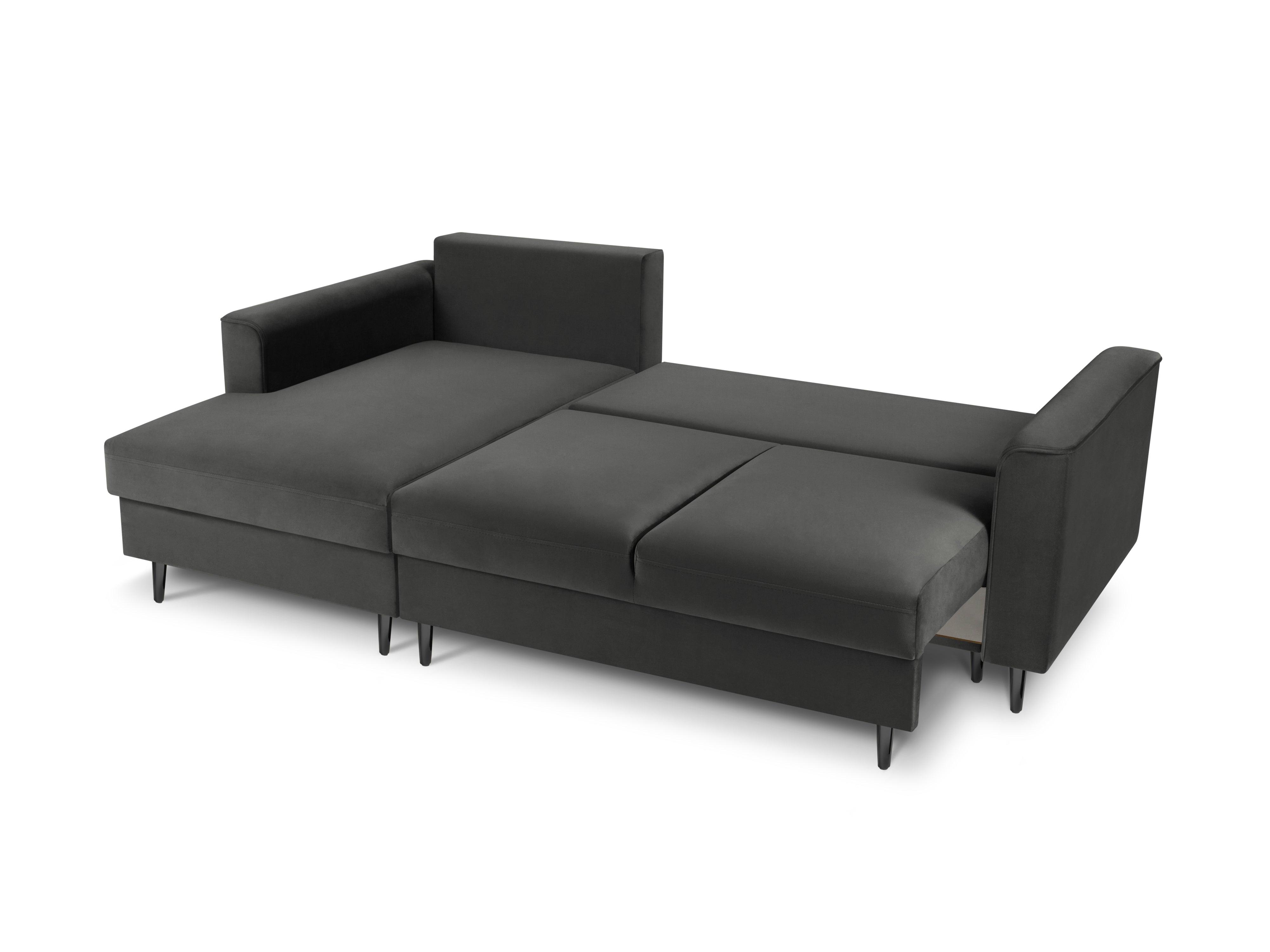 Narożnik lewostronny aksamitny z funkcją spania CARTADERA ciemnoszary z czarną podstawą Mazzini Sofas Eye on Design